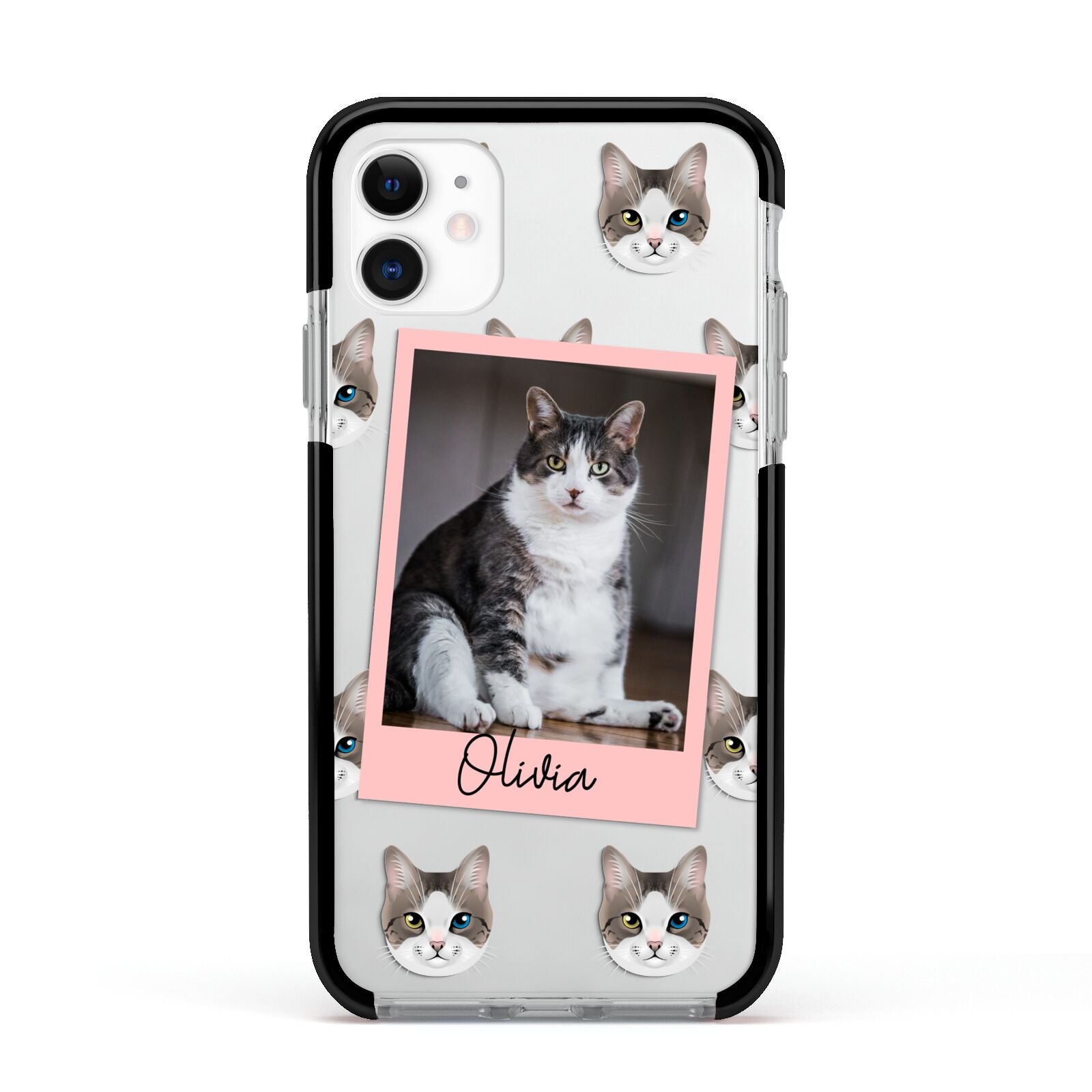 Personalised Cat Photo Apple iPhone 11 in White with Black Impact Case
