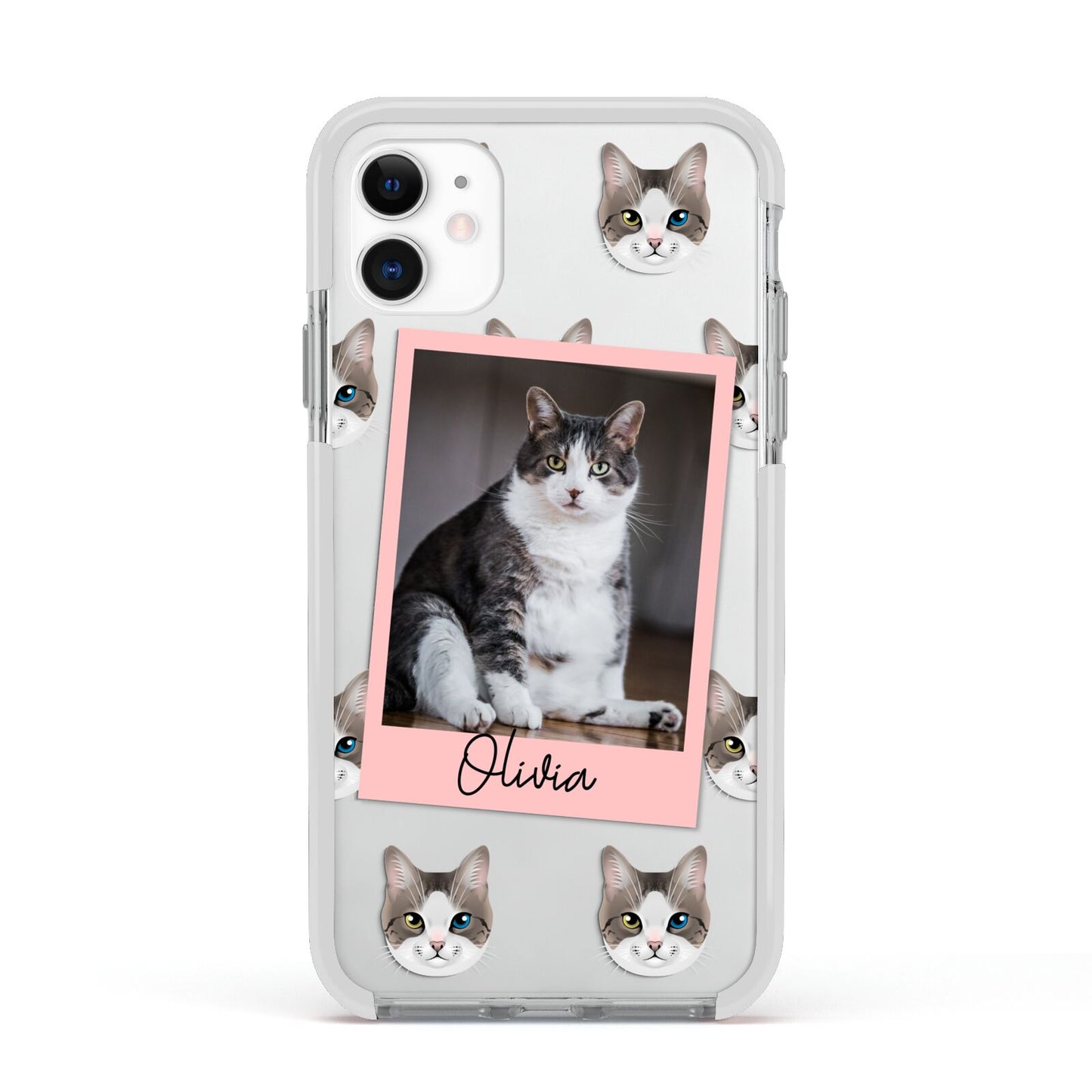 Personalised Cat Photo Apple iPhone 11 in White with White Impact Case