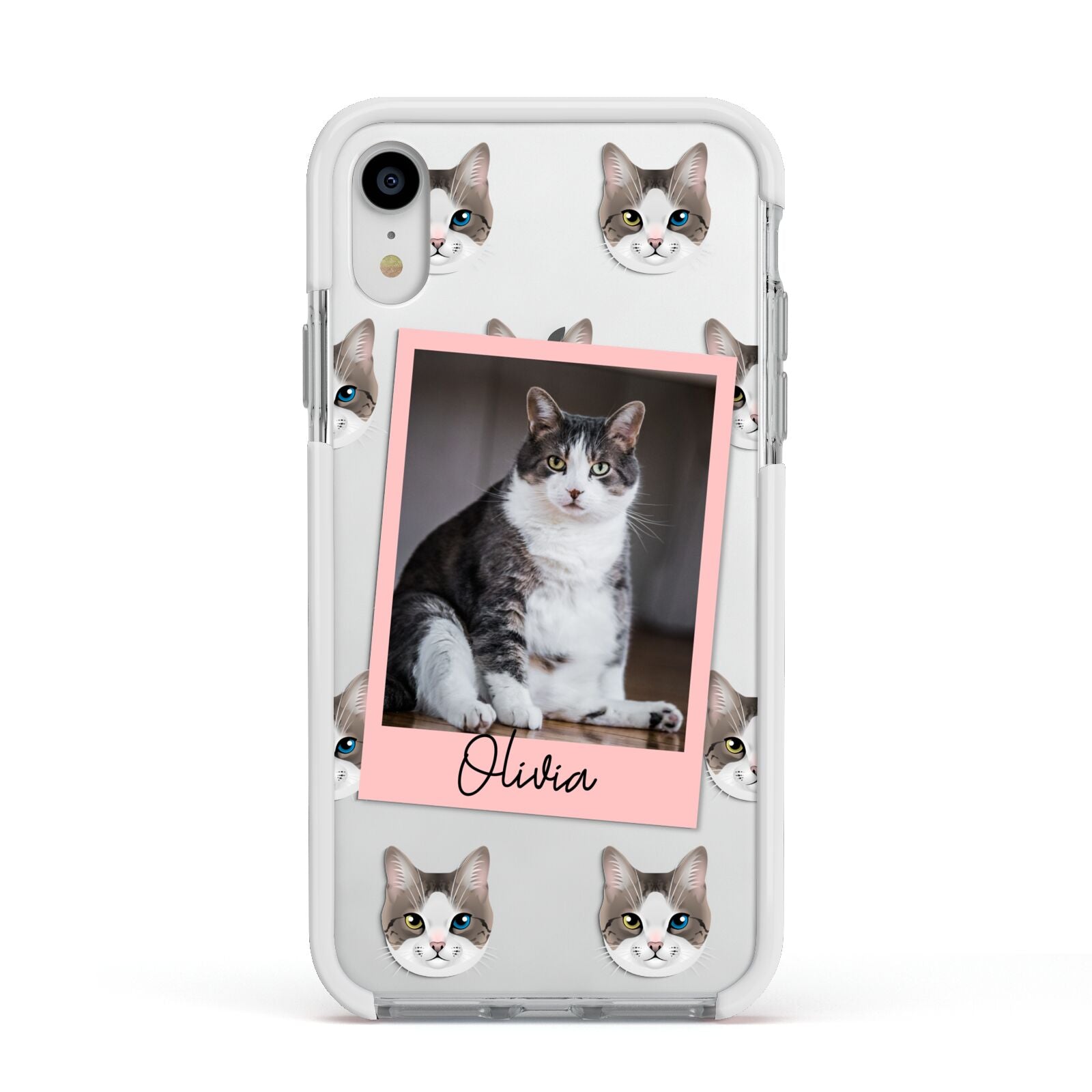 Personalised Cat Photo Apple iPhone XR Impact Case White Edge on Silver Phone