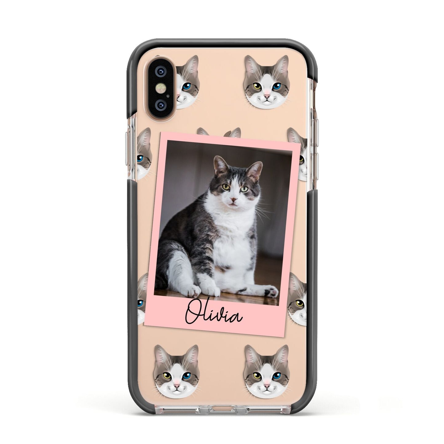 Personalised Cat Photo Apple iPhone Xs Impact Case Black Edge on Gold Phone