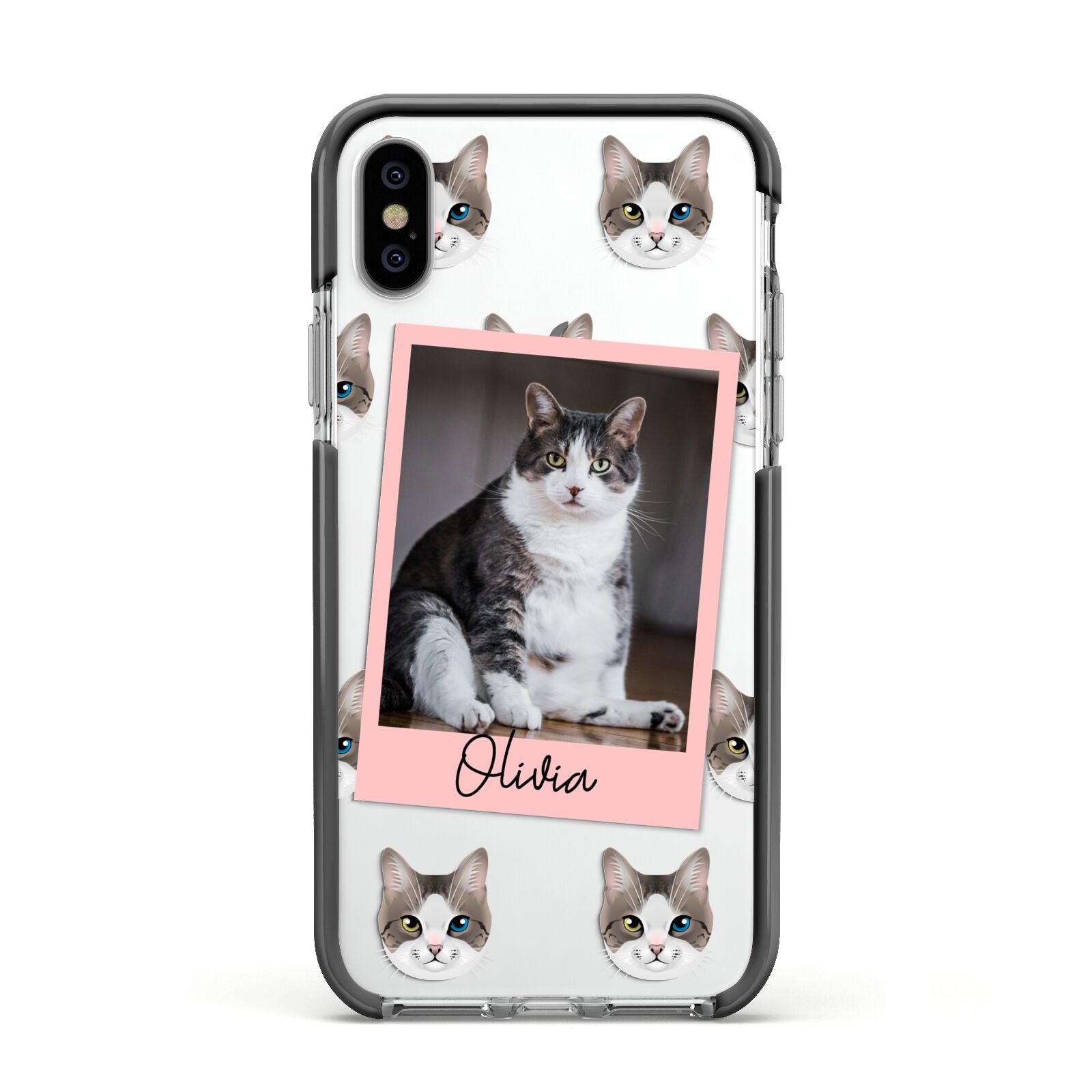 Personalised Cat Photo Apple iPhone Xs Impact Case Black Edge on Silver Phone