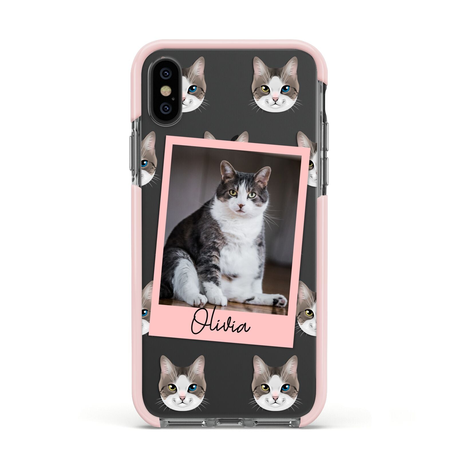 Personalised Cat Photo Apple iPhone Xs Impact Case Pink Edge on Black Phone