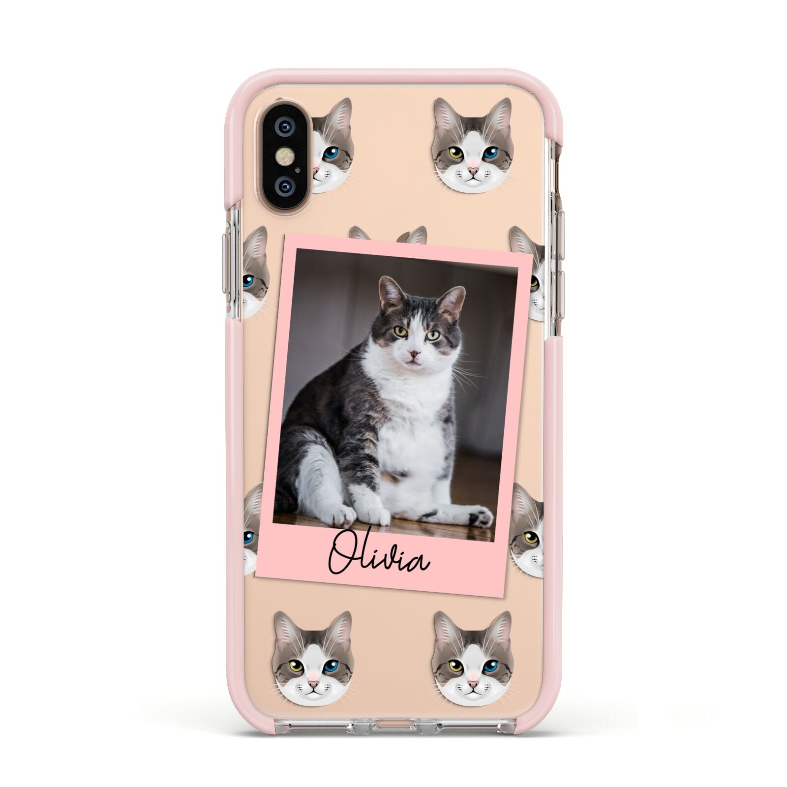 Personalised Cat Photo Apple iPhone Xs Impact Case Pink Edge on Gold Phone
