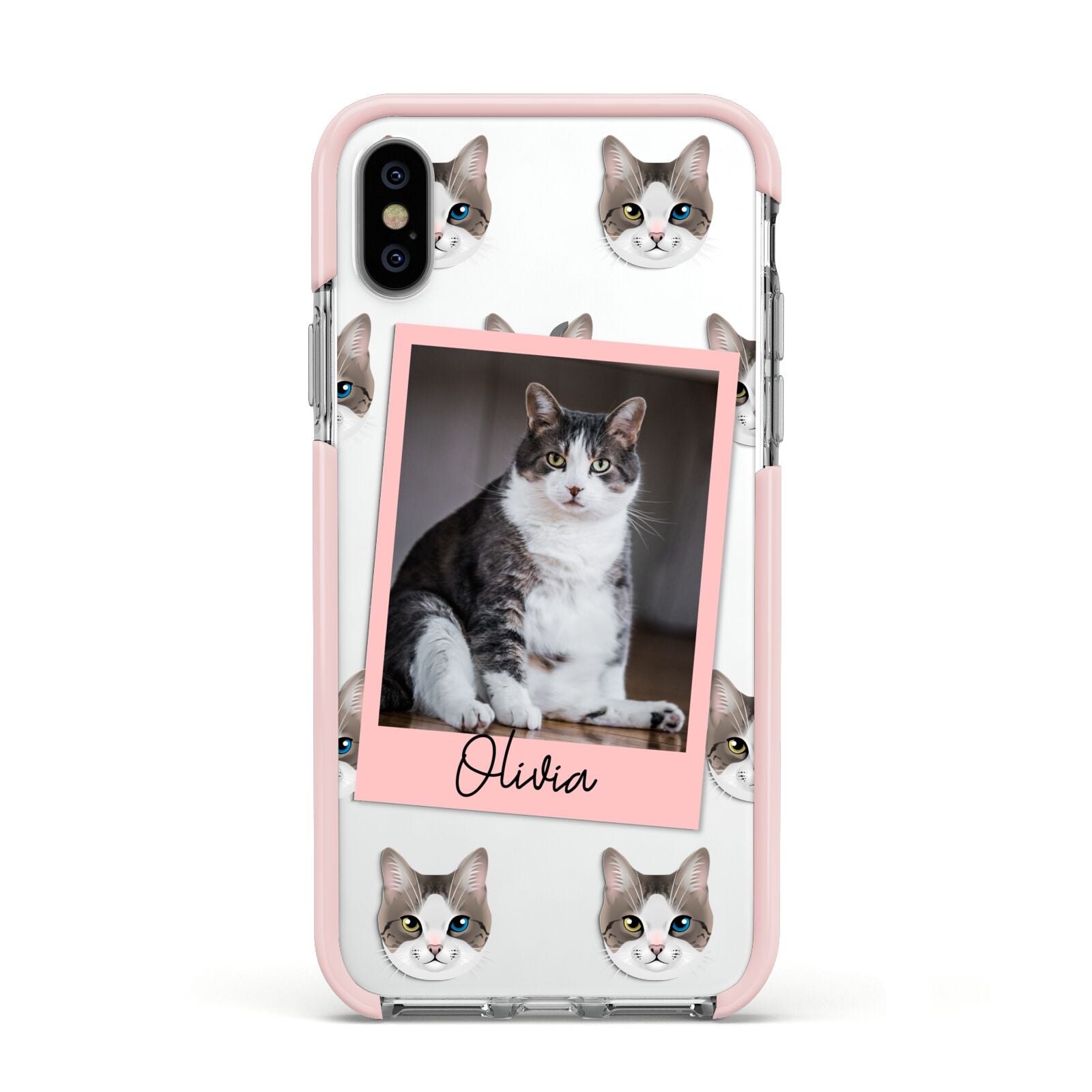Personalised Cat Photo Apple iPhone Xs Impact Case Pink Edge on Silver Phone