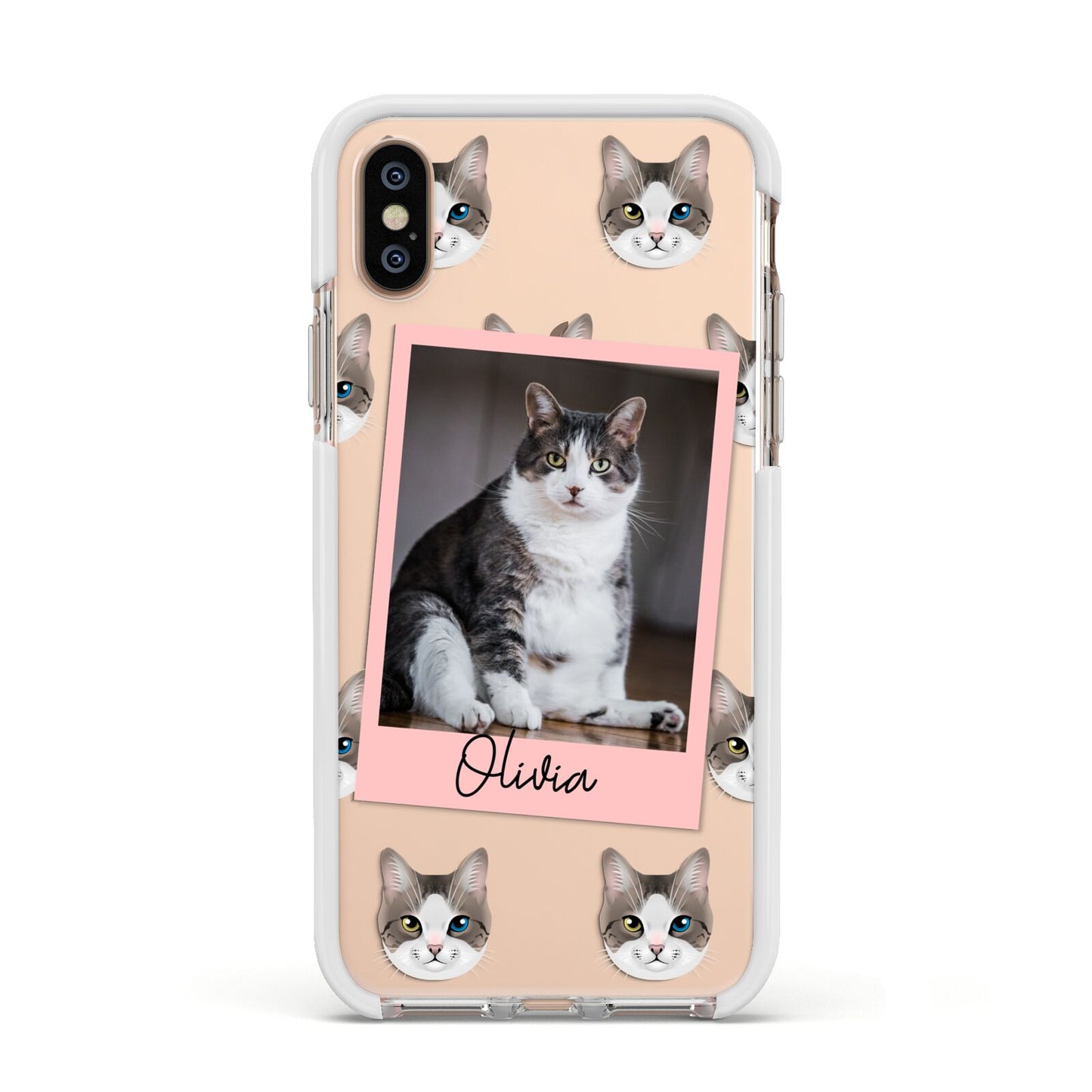 Personalised Cat Photo Apple iPhone Xs Impact Case White Edge on Gold Phone