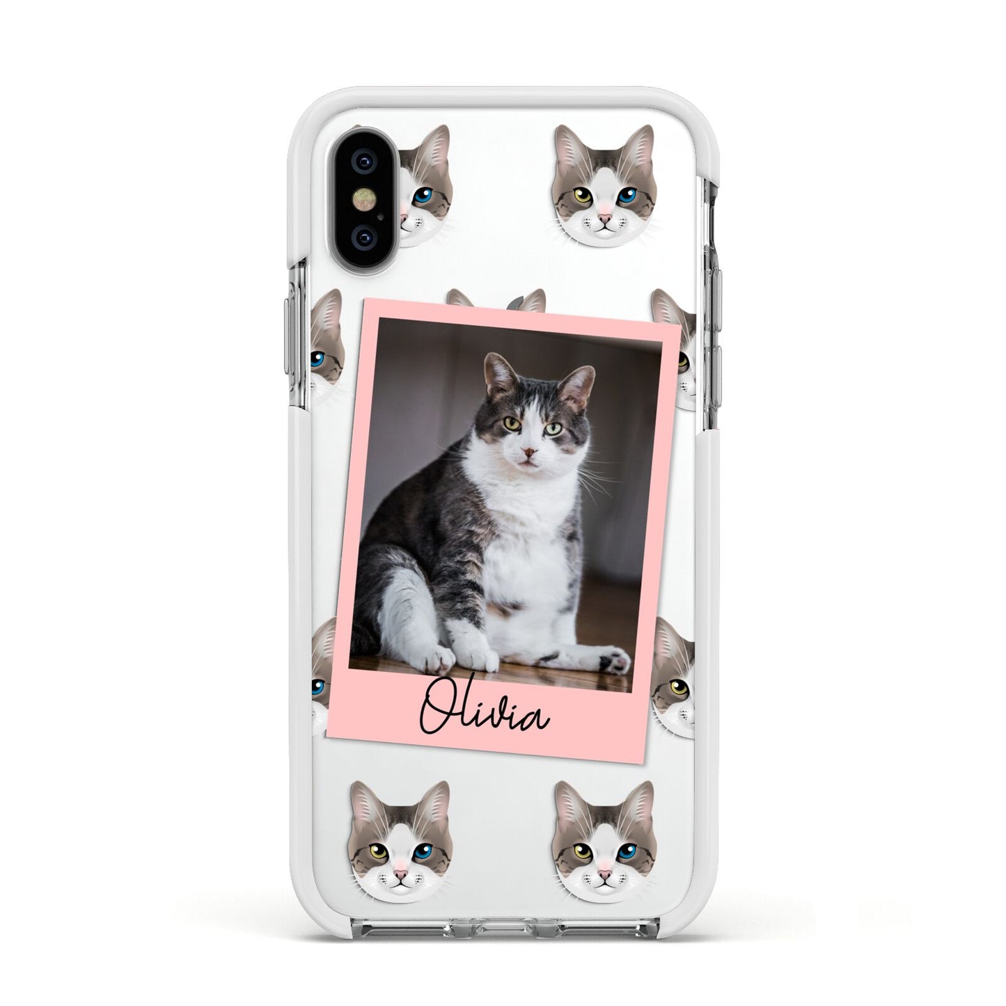 Personalised Cat Photo Apple iPhone Xs Impact Case White Edge on Silver Phone