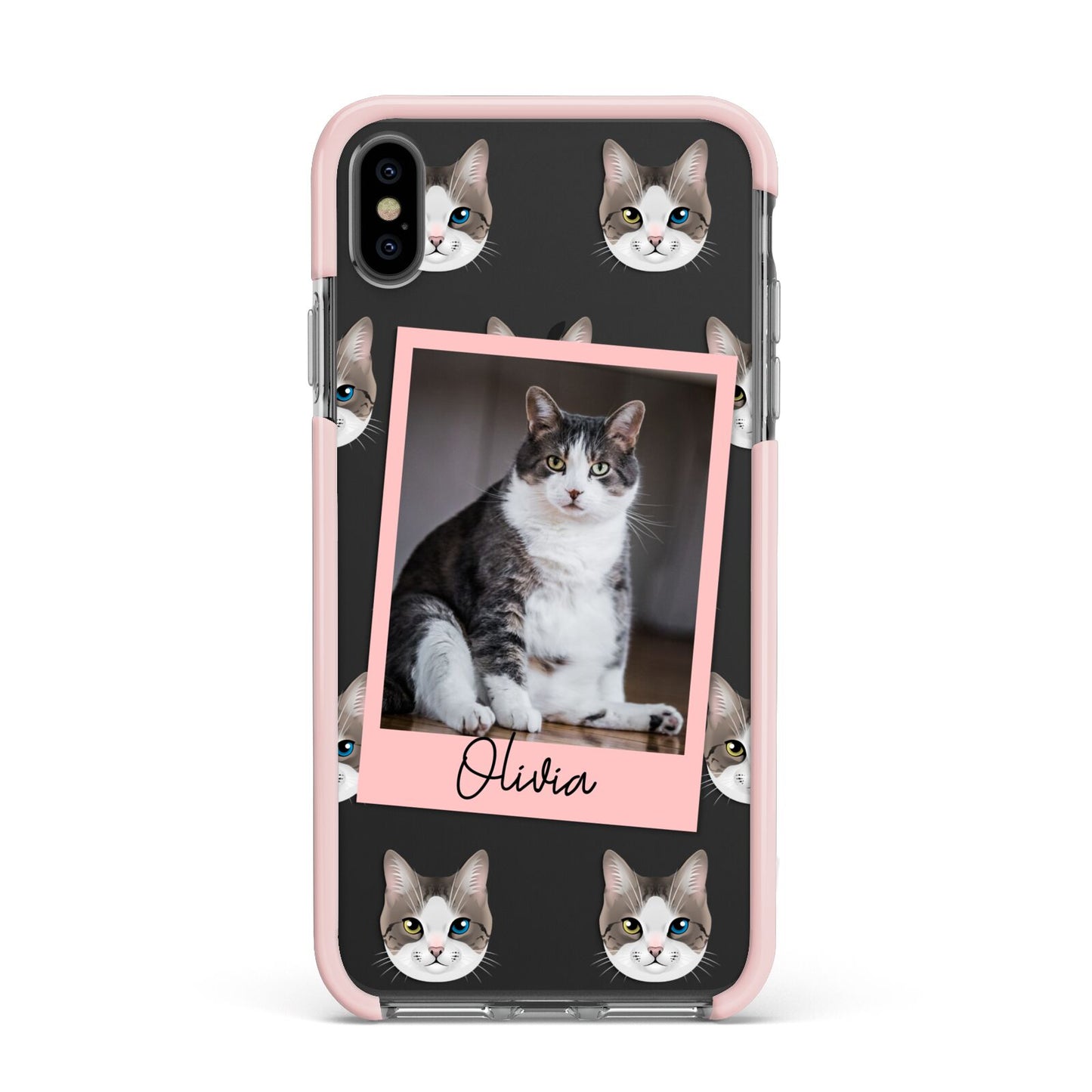 Personalised Cat Photo Apple iPhone Xs Max Impact Case Pink Edge on Black Phone