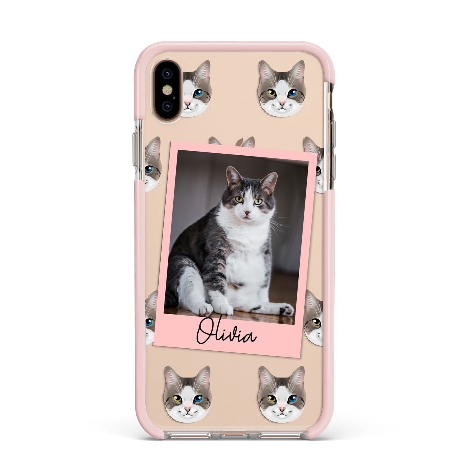 Personalised Cat Photo Apple iPhone Xs Max Impact Case Pink Edge on Gold Phone