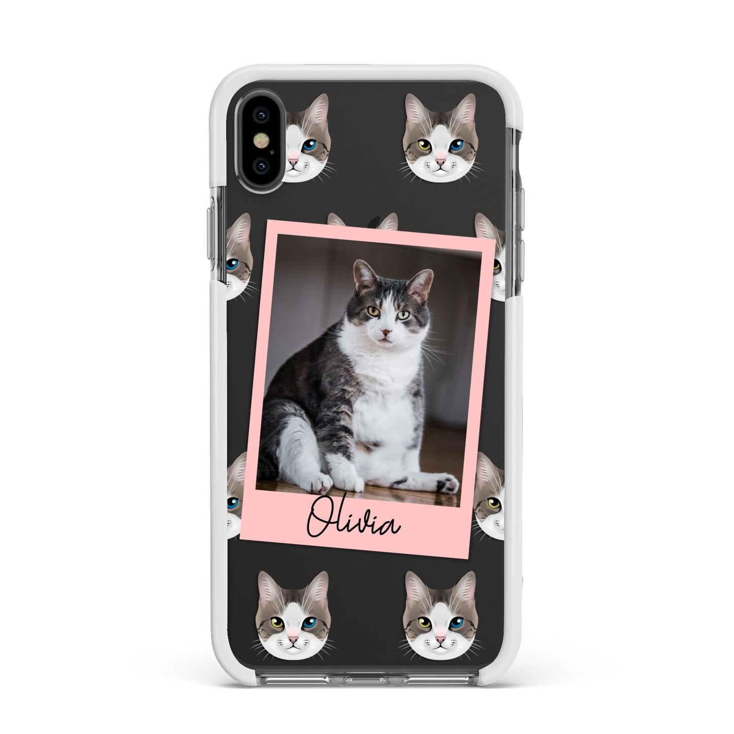 Personalised Cat Photo Apple iPhone Xs Max Impact Case White Edge on Black Phone