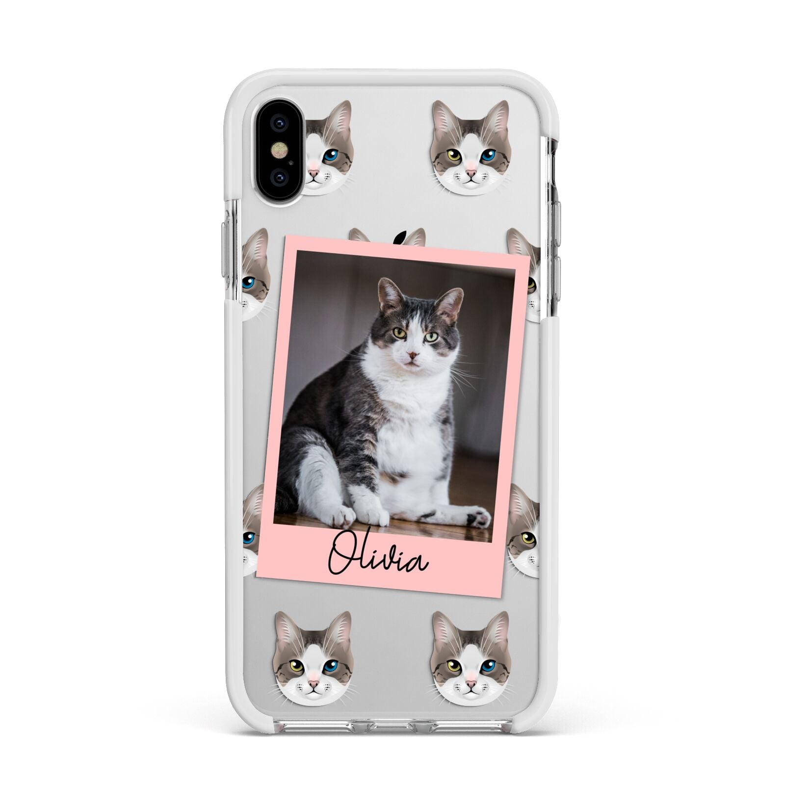 Personalised Cat Photo Apple iPhone Xs Max Impact Case White Edge on Silver Phone