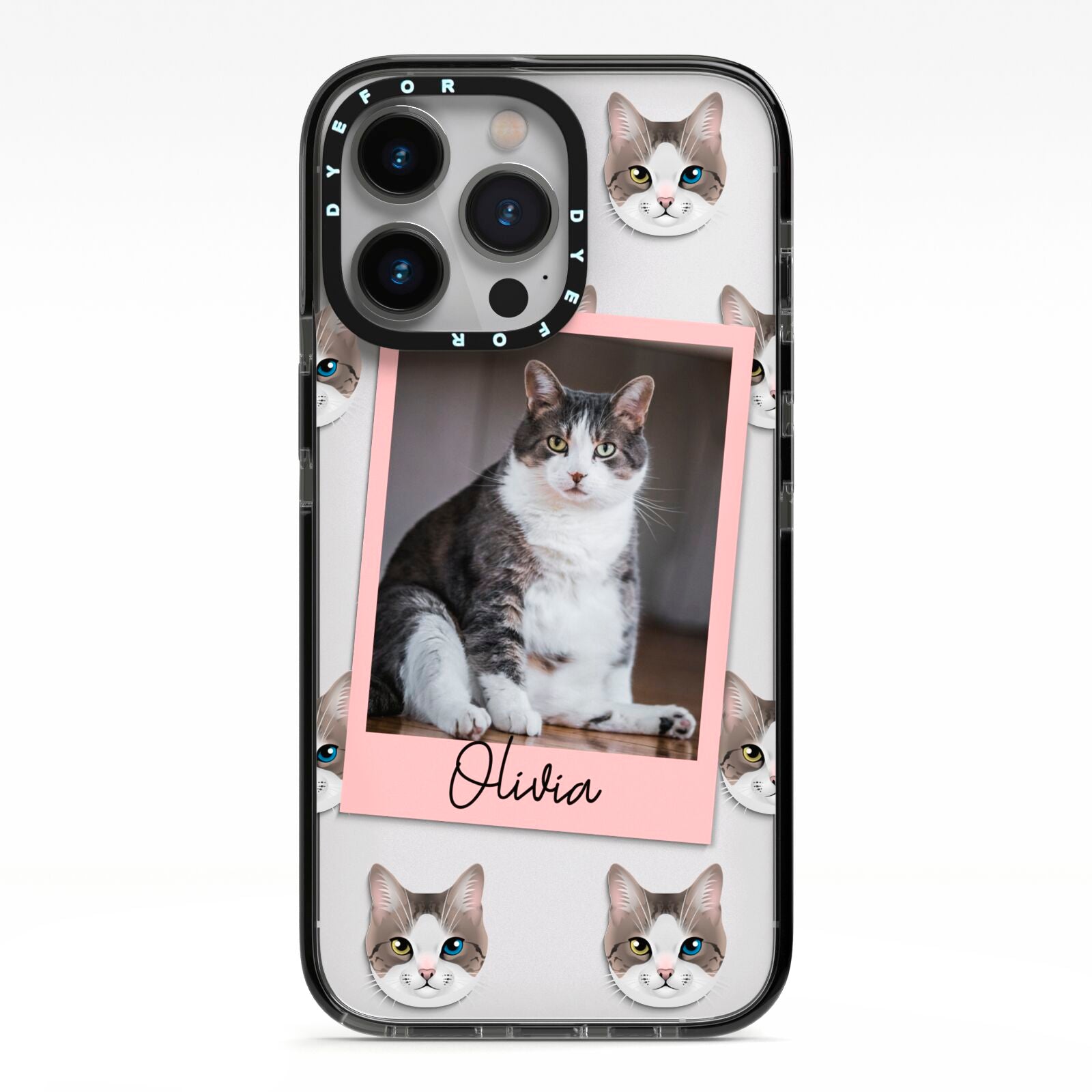 Personalised Cat Photo iPhone 13 Pro Black Impact Case on Silver phone