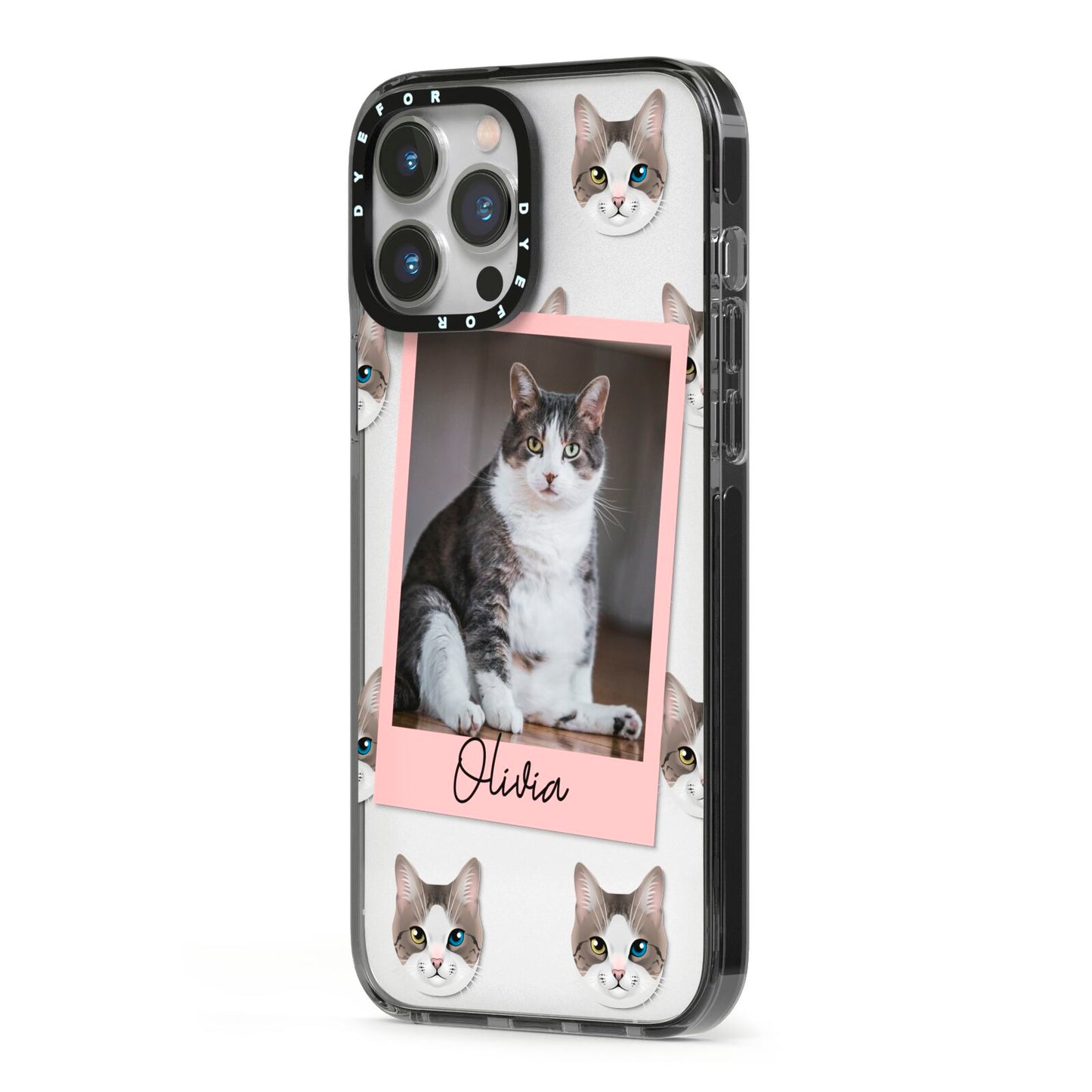 Personalised Cat Photo iPhone 13 Pro Max Black Impact Case Side Angle on Silver phone