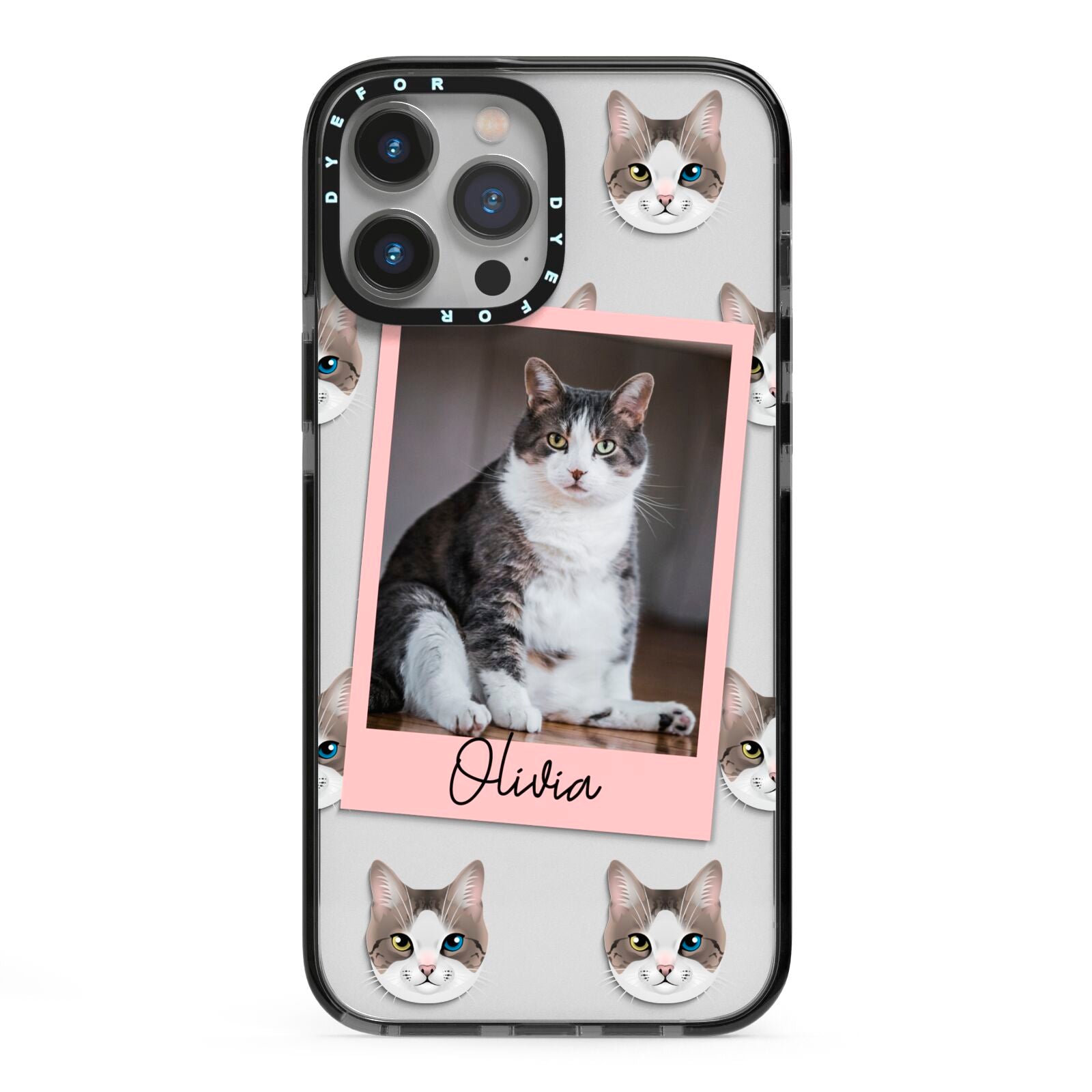 Personalised Cat Photo iPhone 13 Pro Max Black Impact Case on Silver phone