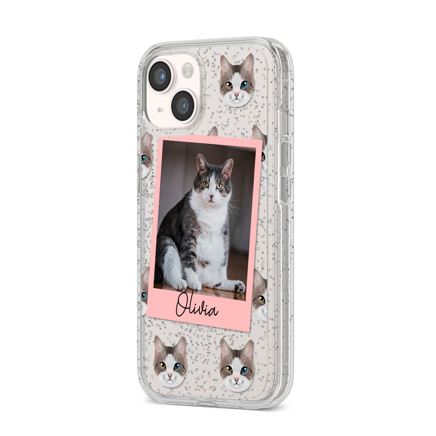 Personalised Cat Photo iPhone 14 Glitter Tough Case Starlight Angled Image