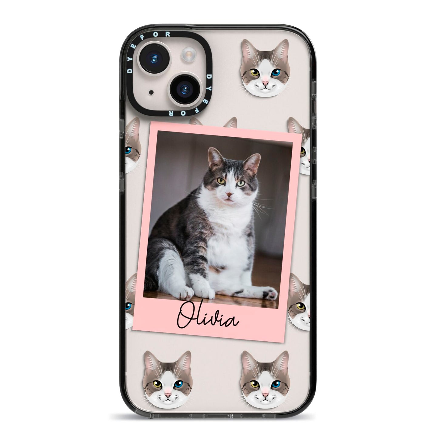Personalised Cat Photo iPhone 14 Plus Black Impact Case on Silver phone