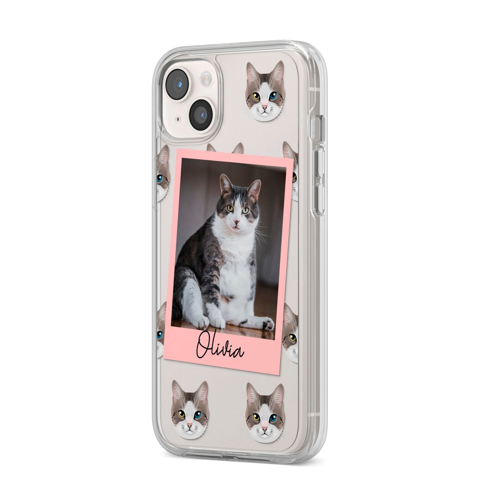 Personalised Cat Photo iPhone 14 Plus Clear Tough Case Starlight Angled Image