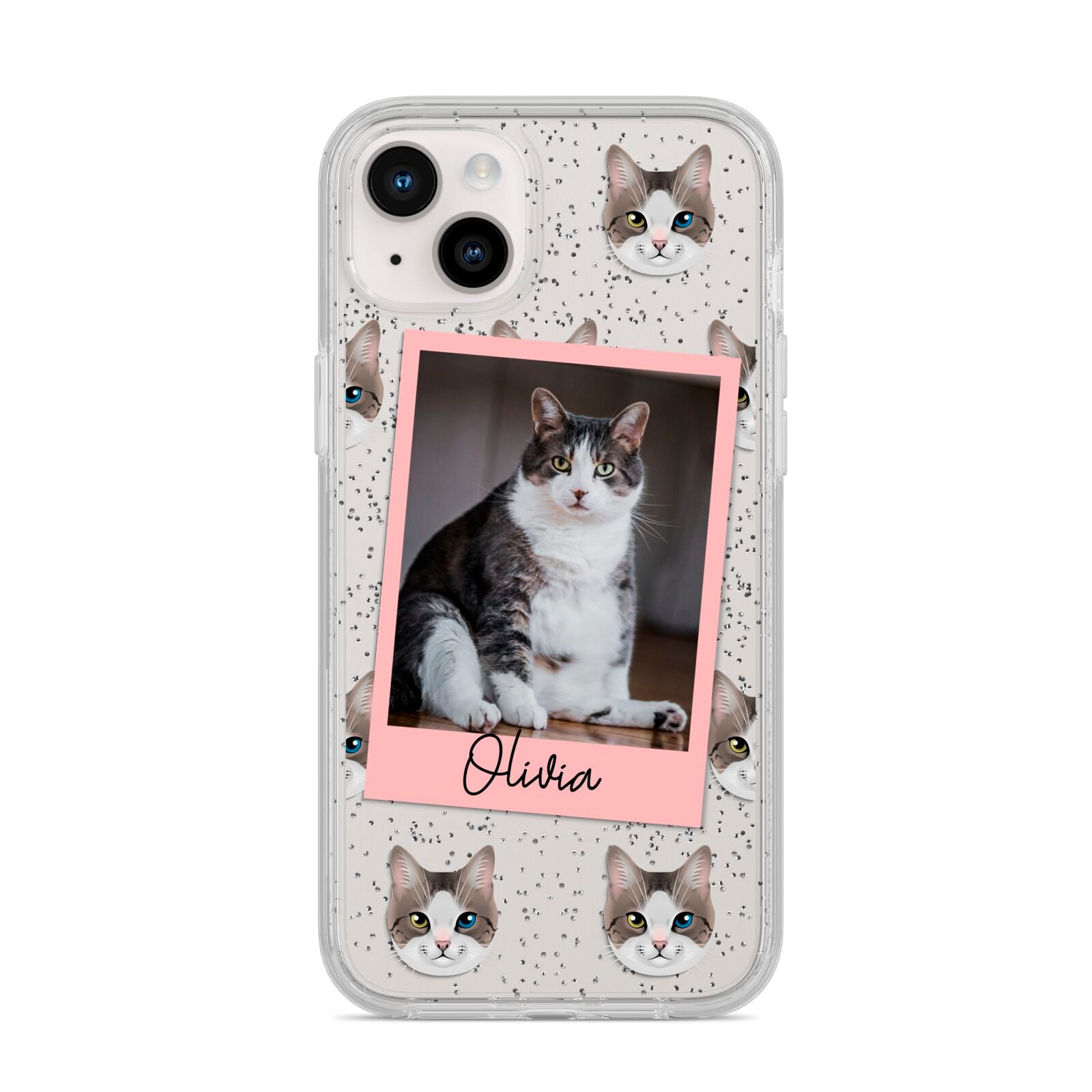 Personalised Cat Photo iPhone 14 Plus Glitter Tough Case Starlight