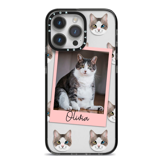 Personalised Cat Photo iPhone 14 Pro Max Black Impact Case on Silver phone