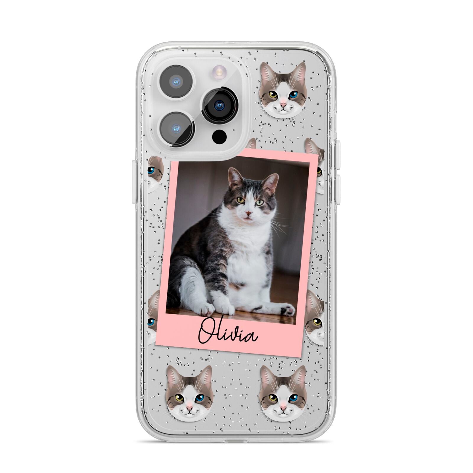 Personalised Cat Photo iPhone 14 Pro Max Glitter Tough Case Silver