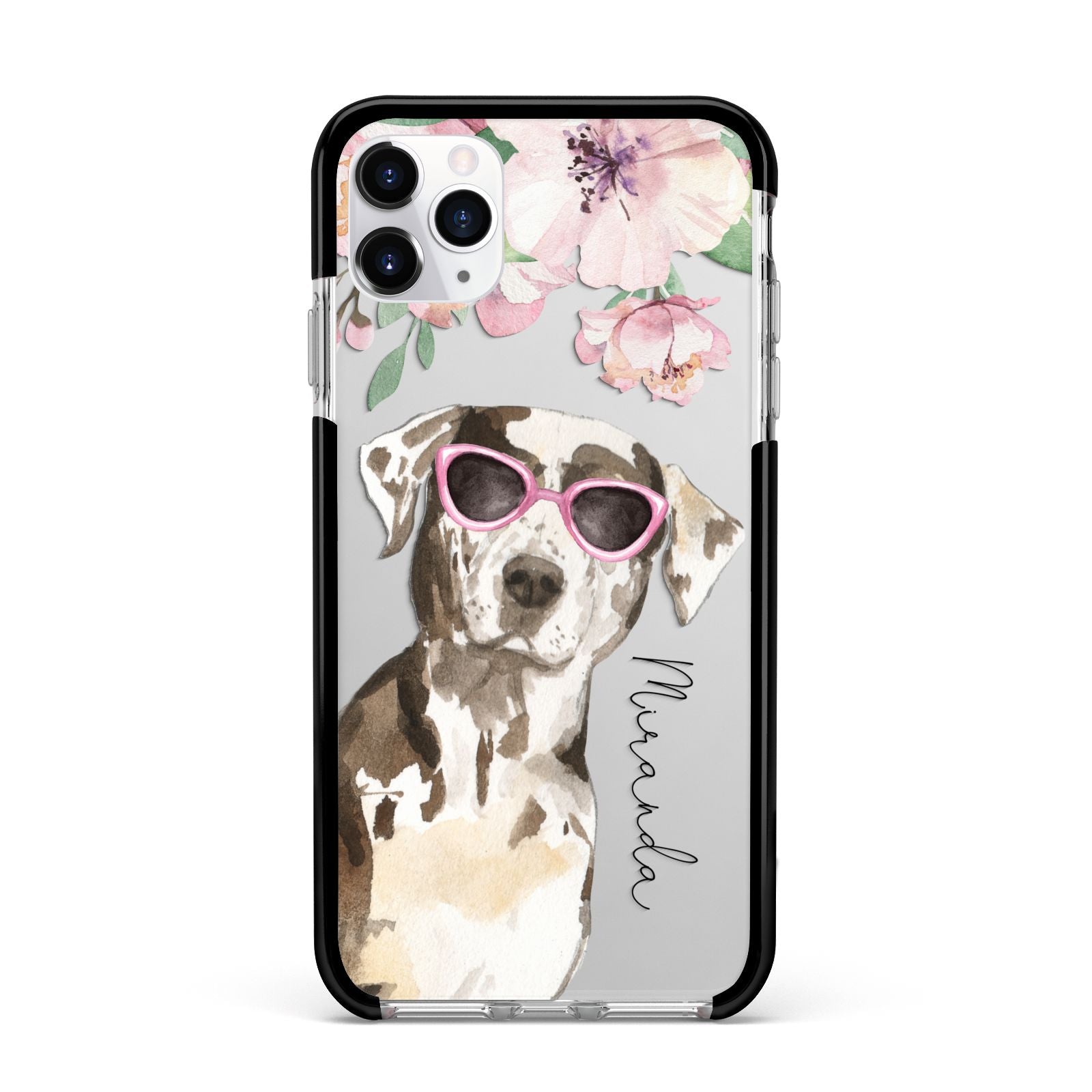 Personalised Catahoula Leopard Dog Apple iPhone 11 Pro Max in Silver with Black Impact Case