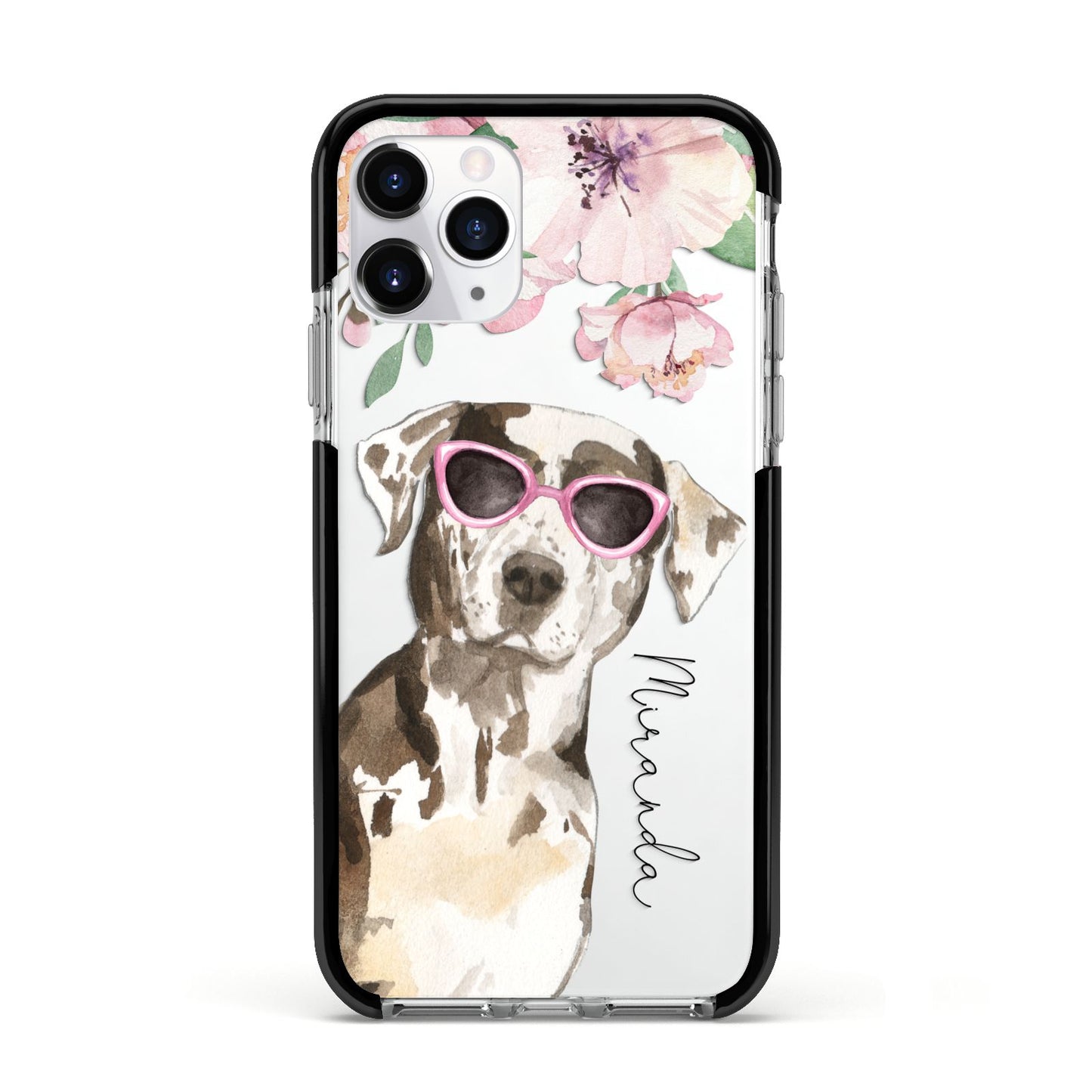 Personalised Catahoula Leopard Dog Apple iPhone 11 Pro in Silver with Black Impact Case