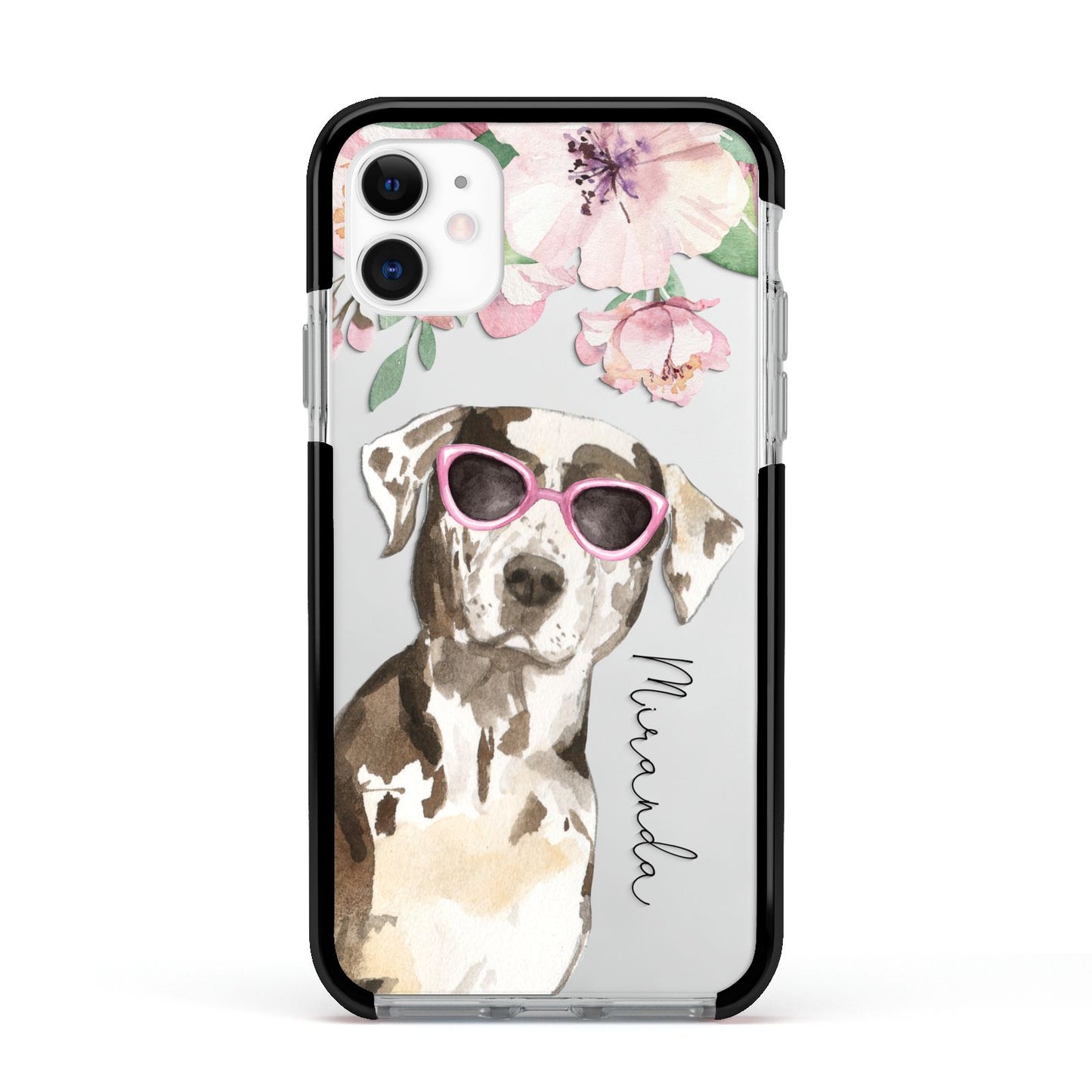 Personalised Catahoula Leopard Dog Apple iPhone 11 in White with Black Impact Case