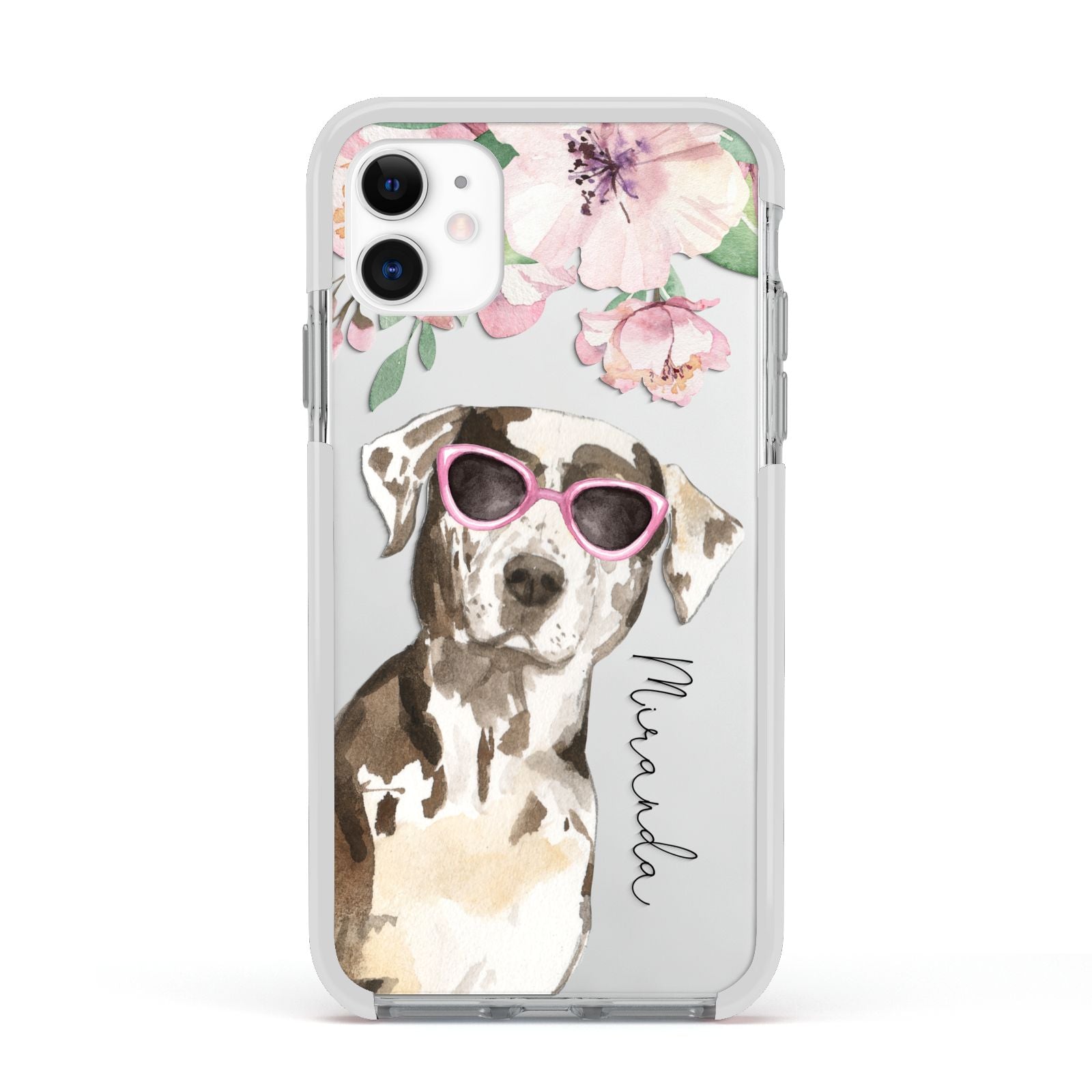 Personalised Catahoula Leopard Dog Apple iPhone 11 in White with White Impact Case