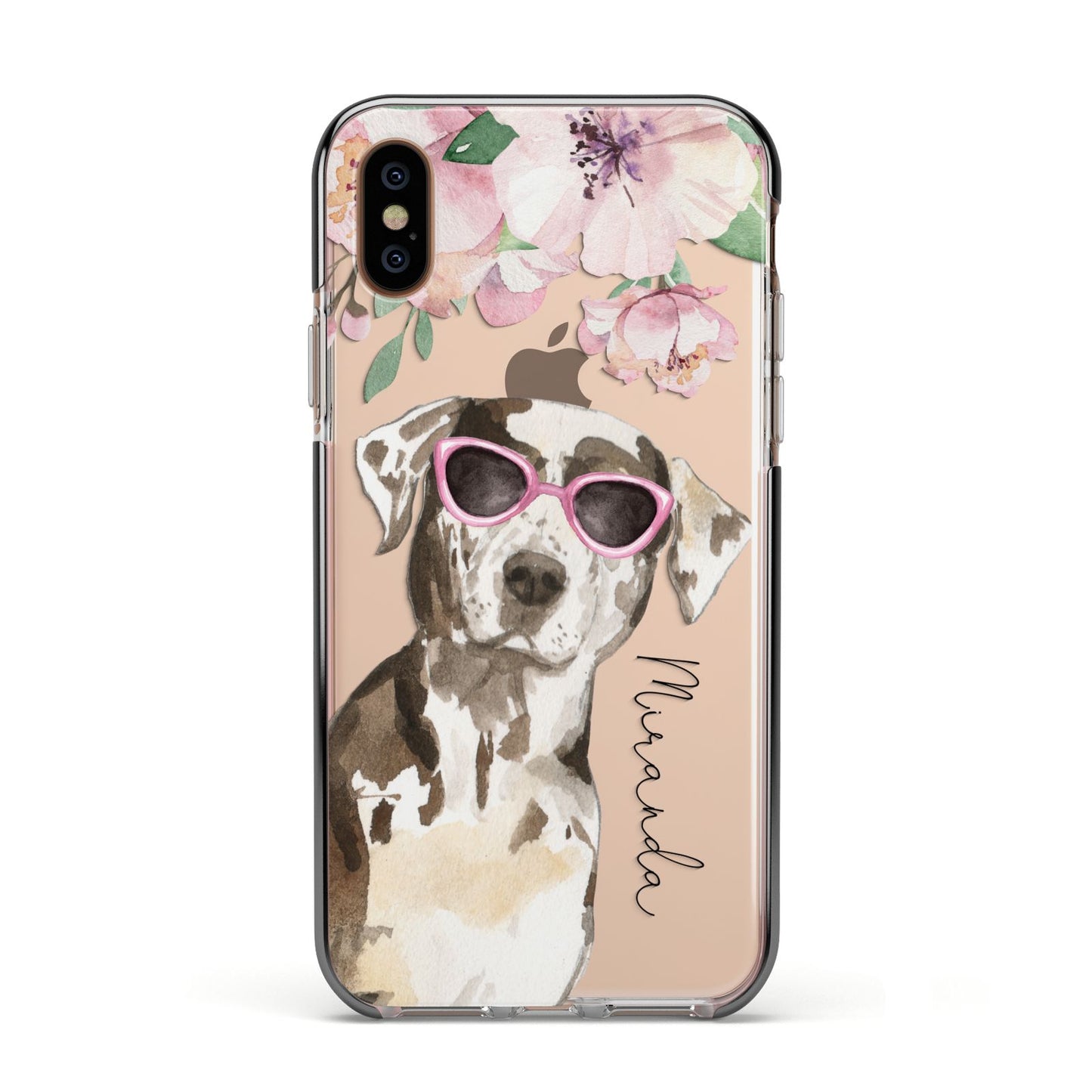 Personalised Catahoula Leopard Dog Apple iPhone Xs Impact Case Black Edge on Gold Phone