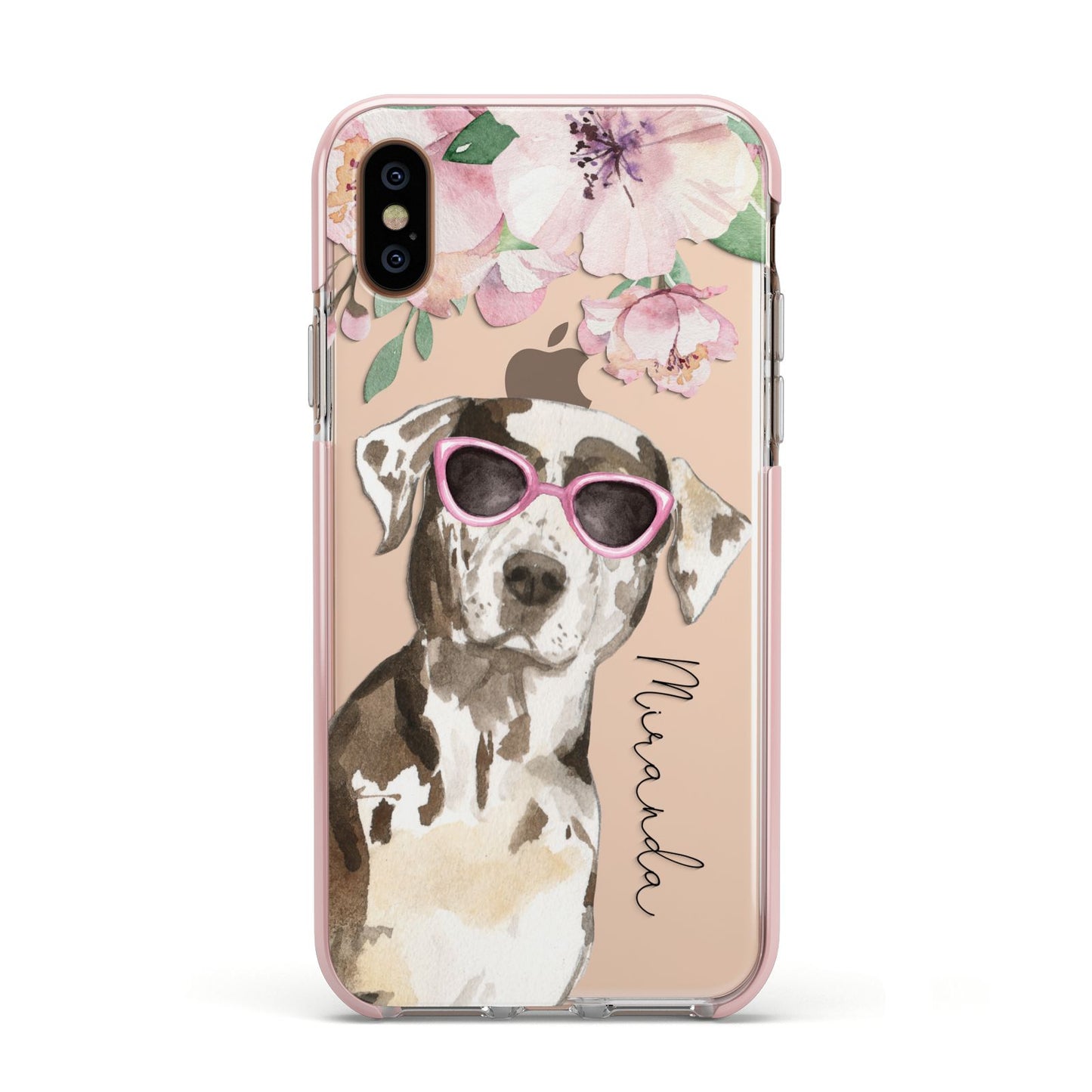 Personalised Catahoula Leopard Dog Apple iPhone Xs Impact Case Pink Edge on Gold Phone