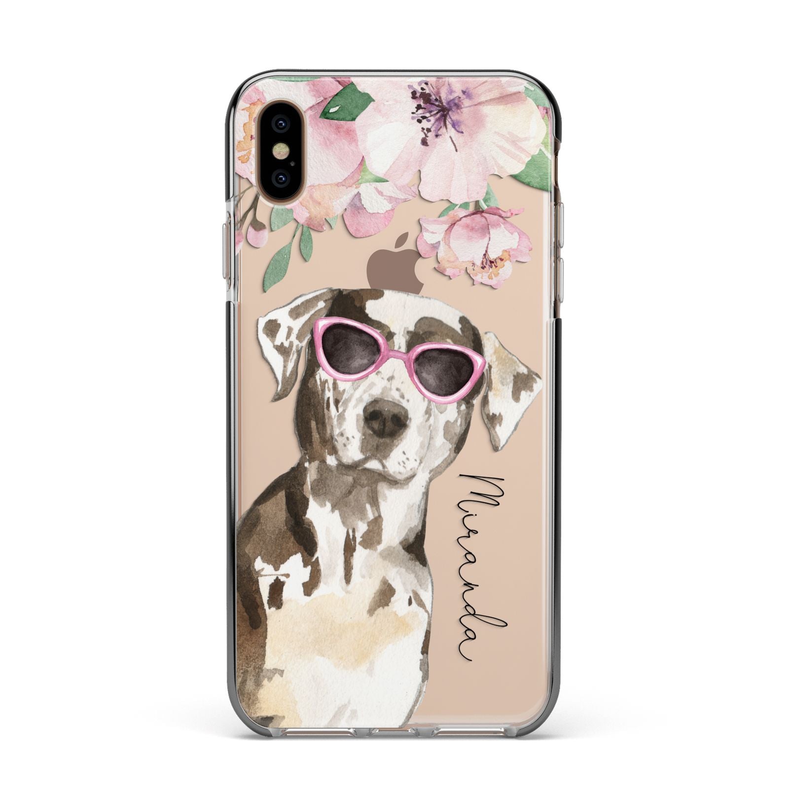 Personalised Catahoula Leopard Dog Apple iPhone Xs Max Impact Case Black Edge on Gold Phone