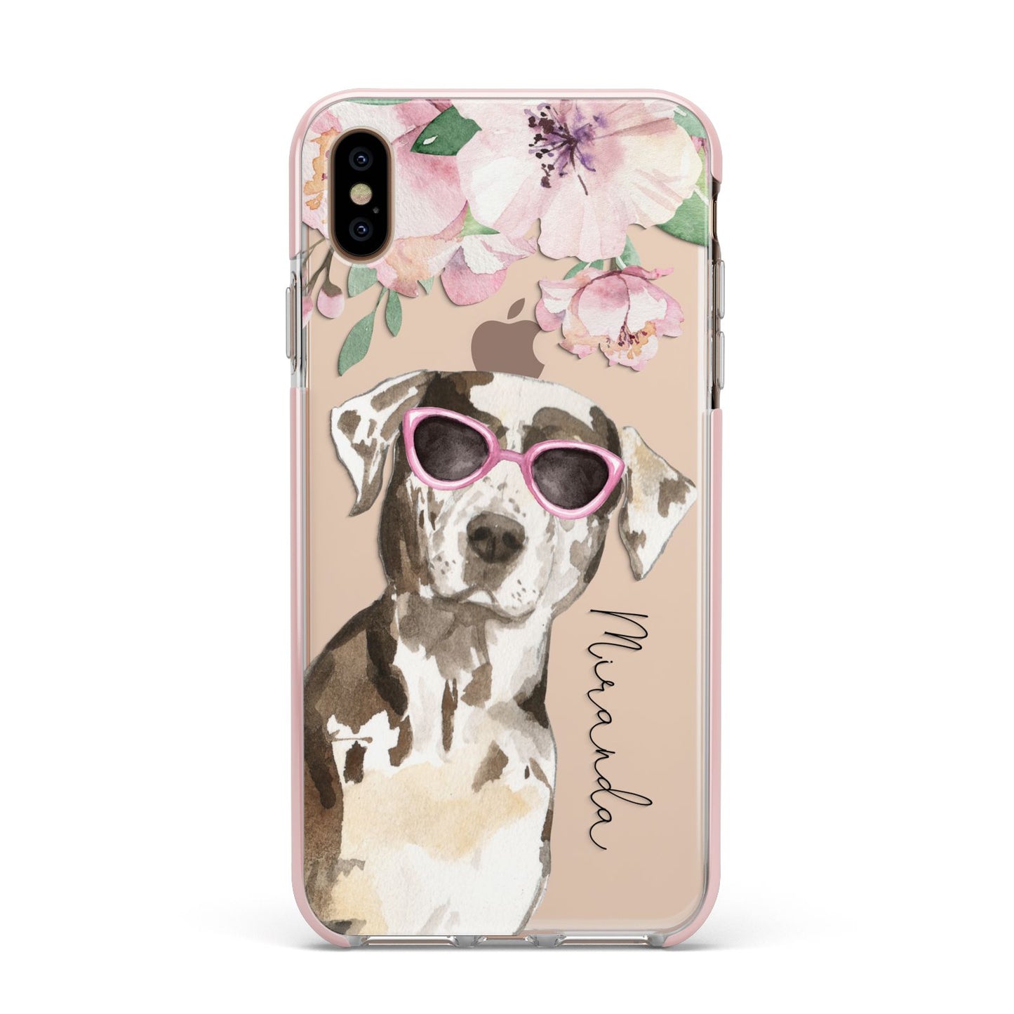 Personalised Catahoula Leopard Dog Apple iPhone Xs Max Impact Case Pink Edge on Gold Phone