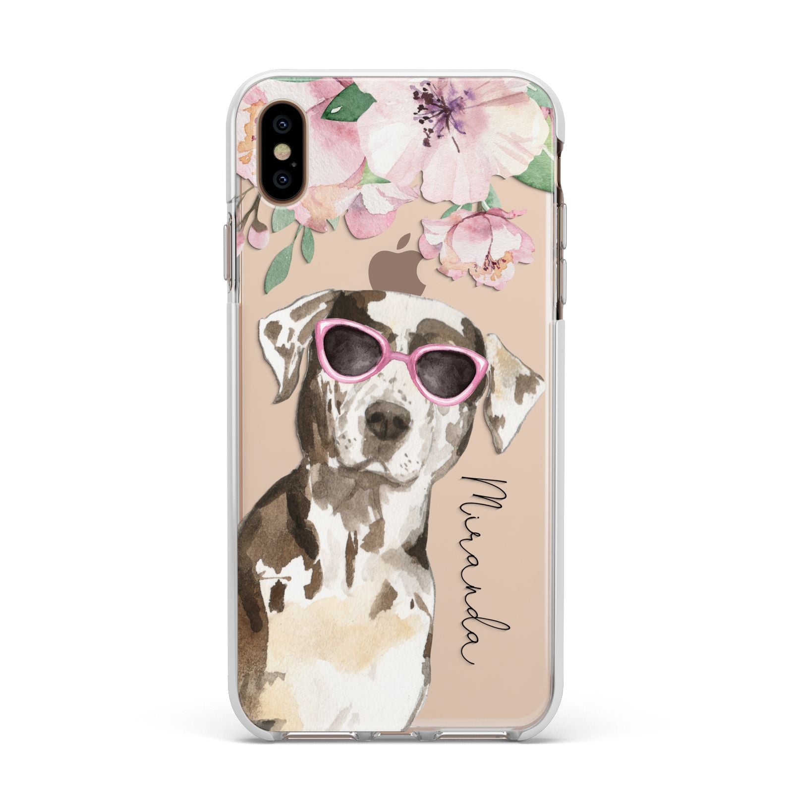 Personalised Catahoula Leopard Dog Apple iPhone Xs Max Impact Case White Edge on Gold Phone