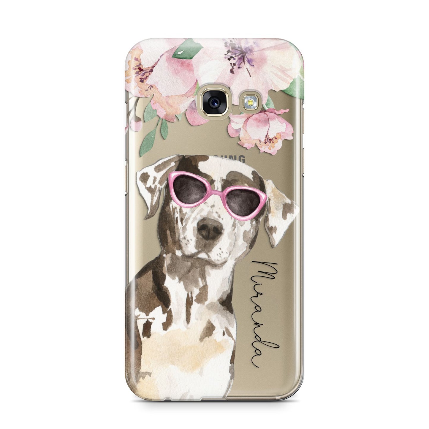 Personalised Catahoula Leopard Dog Samsung Galaxy A3 2017 Case on gold phone