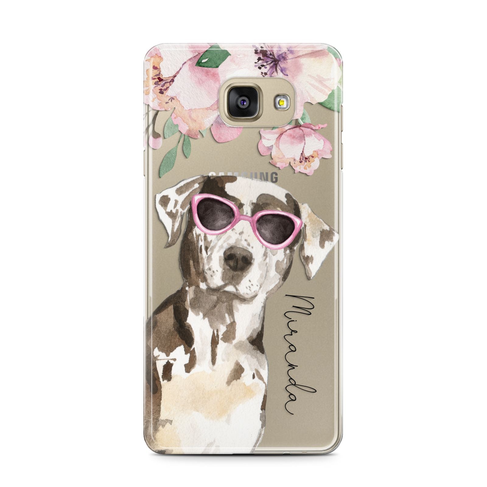 Personalised Catahoula Leopard Dog Samsung Galaxy A7 2016 Case on gold phone