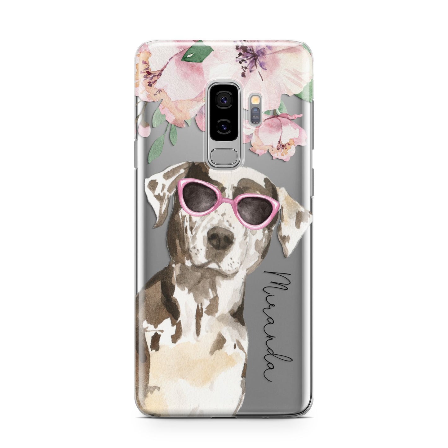 Personalised Catahoula Leopard Dog Samsung Galaxy S9 Plus Case on Silver phone