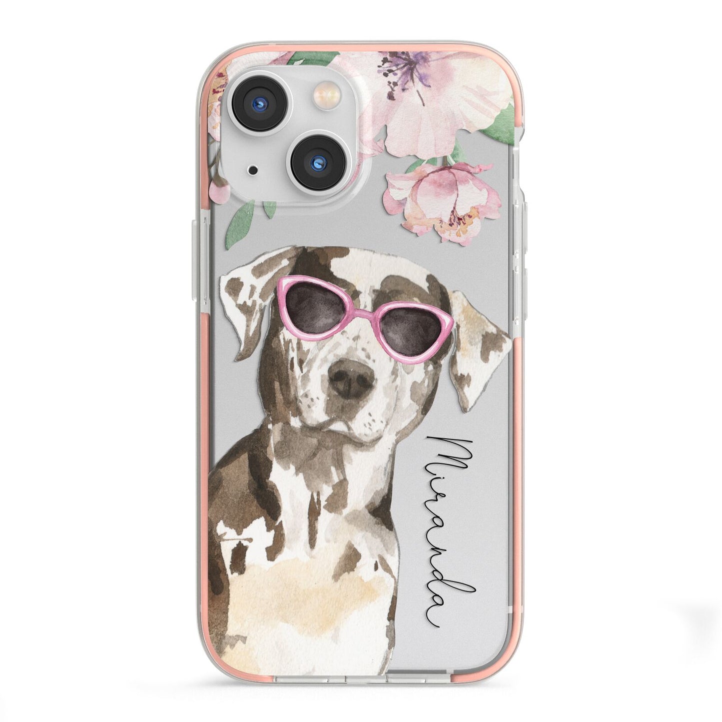 Personalised Catahoula Leopard Dog iPhone 13 Mini TPU Impact Case with Pink Edges