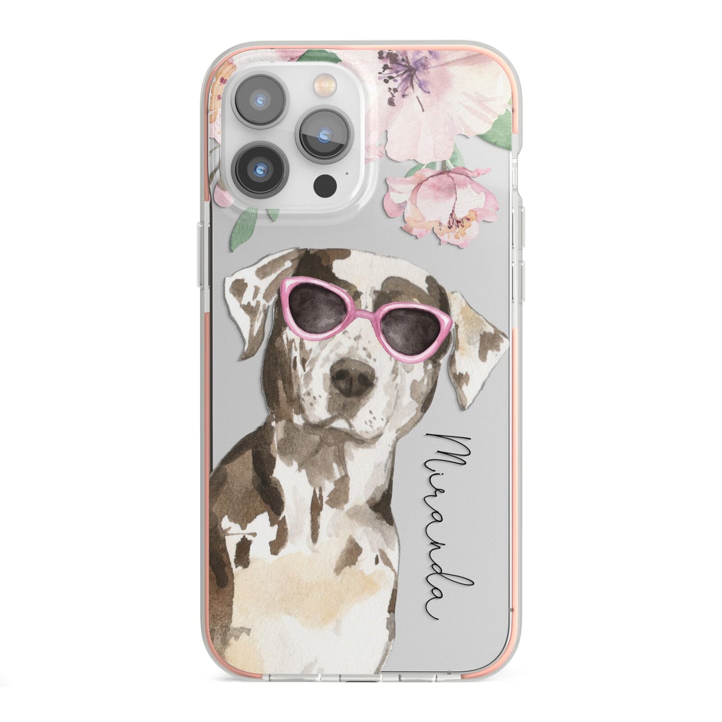 Personalised Catahoula Leopard Dog iPhone 13 Pro Max TPU Impact Case with Pink Edges