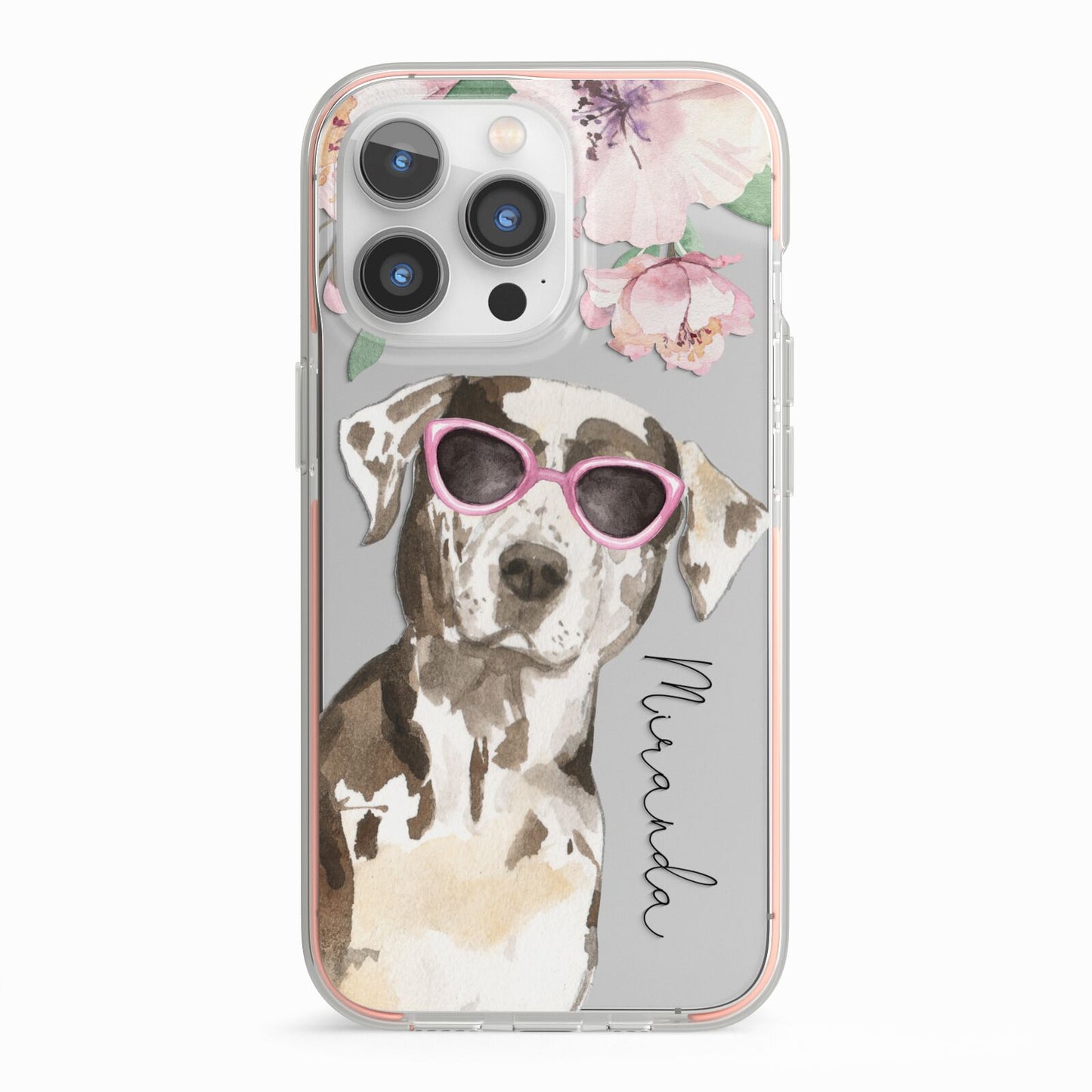 Personalised Catahoula Leopard Dog iPhone 13 Pro TPU Impact Case with Pink Edges