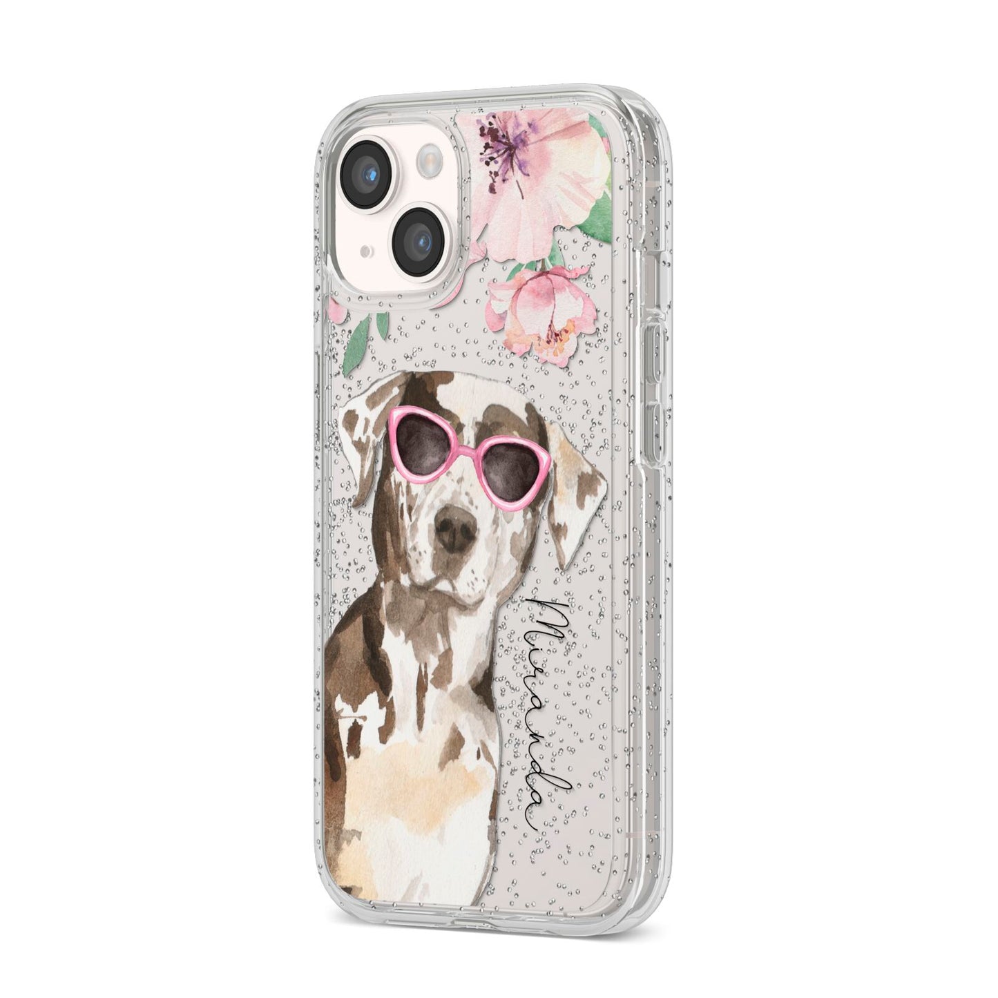 Personalised Catahoula Leopard Dog iPhone 14 Glitter Tough Case Starlight Angled Image
