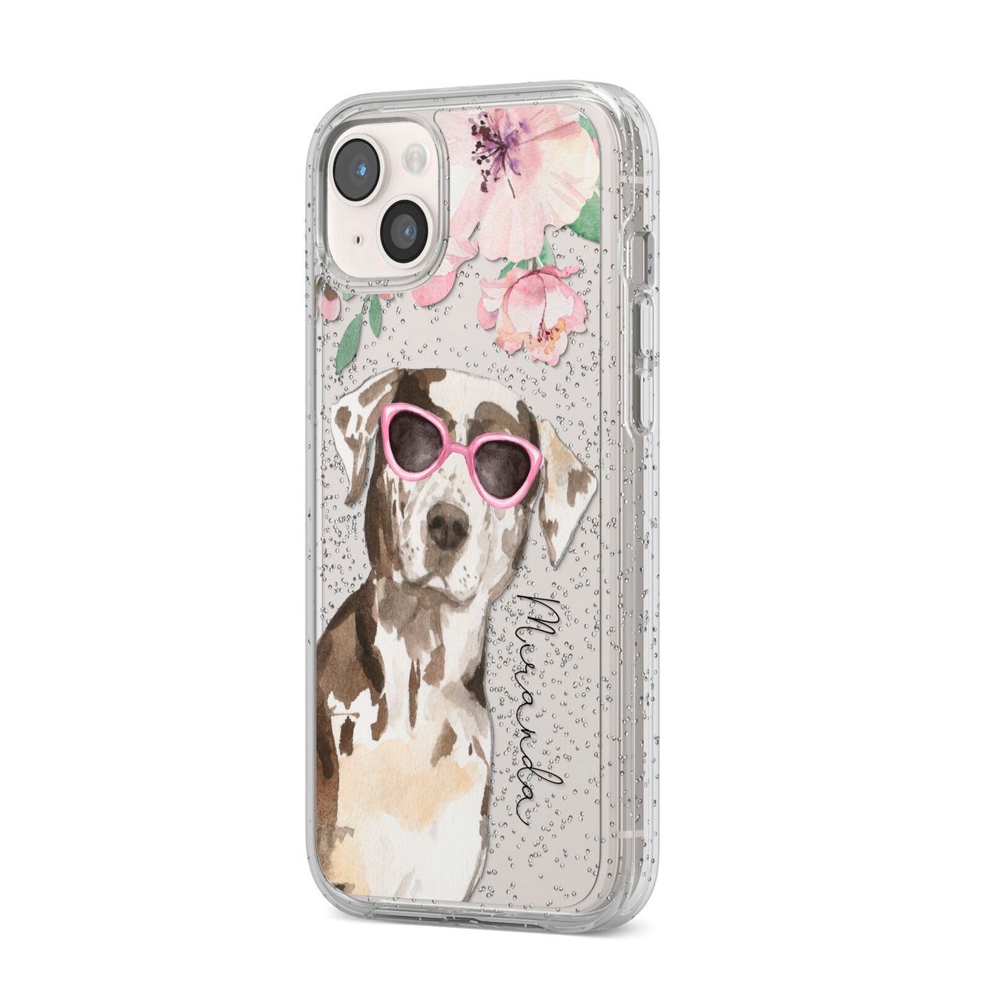 Personalised Catahoula Leopard Dog iPhone 14 Plus Glitter Tough Case Starlight Angled Image