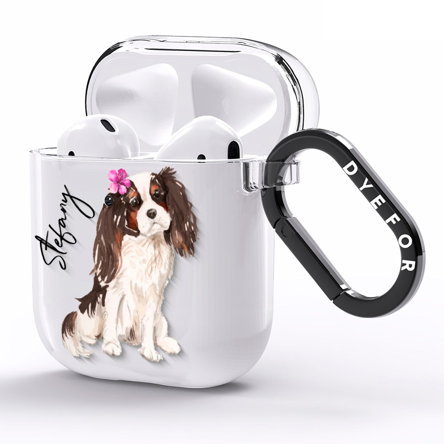 Personalised Cavalier King Charles Spaniel AirPods Clear Case Side Image