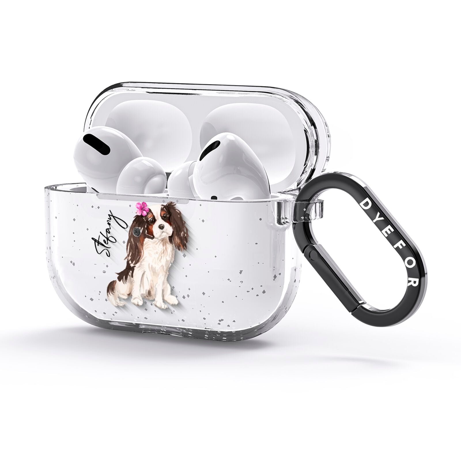 Personalised Cavalier King Charles Spaniel AirPods Glitter Case 3rd Gen Side Image