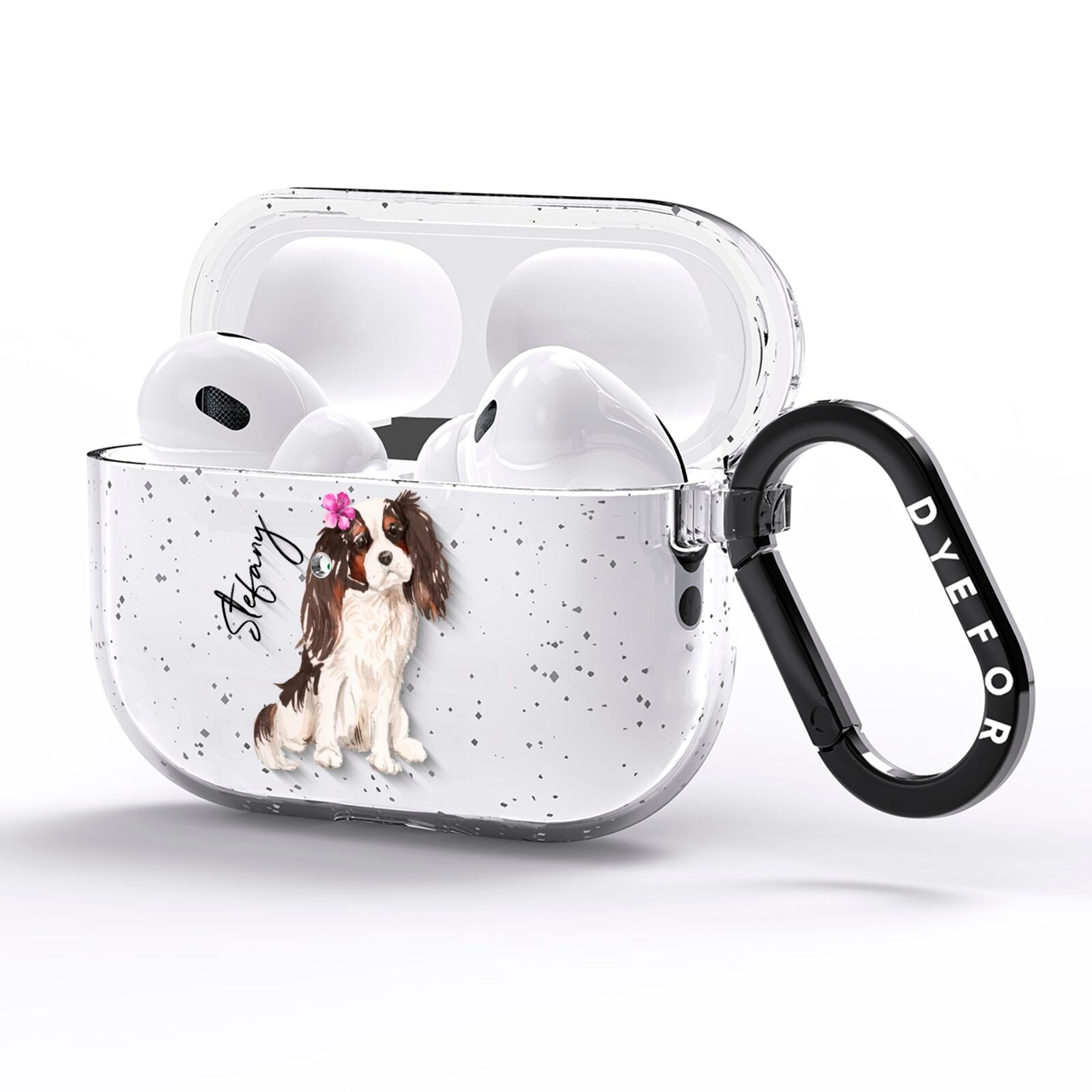 Personalised Cavalier King Charles Spaniel AirPods Pro Glitter Case Side Image