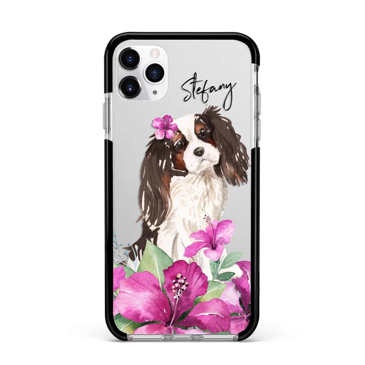 Personalised Cavalier King Charles Spaniel Apple iPhone 11 Pro Max in Silver with Black Impact Case