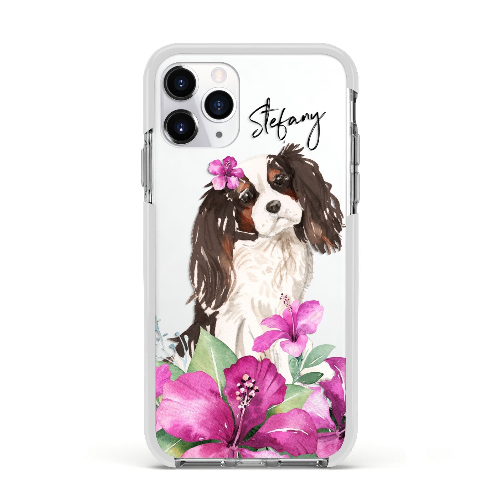 Personalised Cavalier King Charles Spaniel Apple iPhone 11 Pro in Silver with White Impact Case