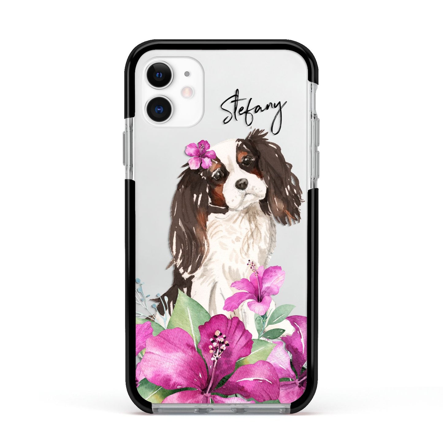 Personalised Cavalier King Charles Spaniel Apple iPhone 11 in White with Black Impact Case