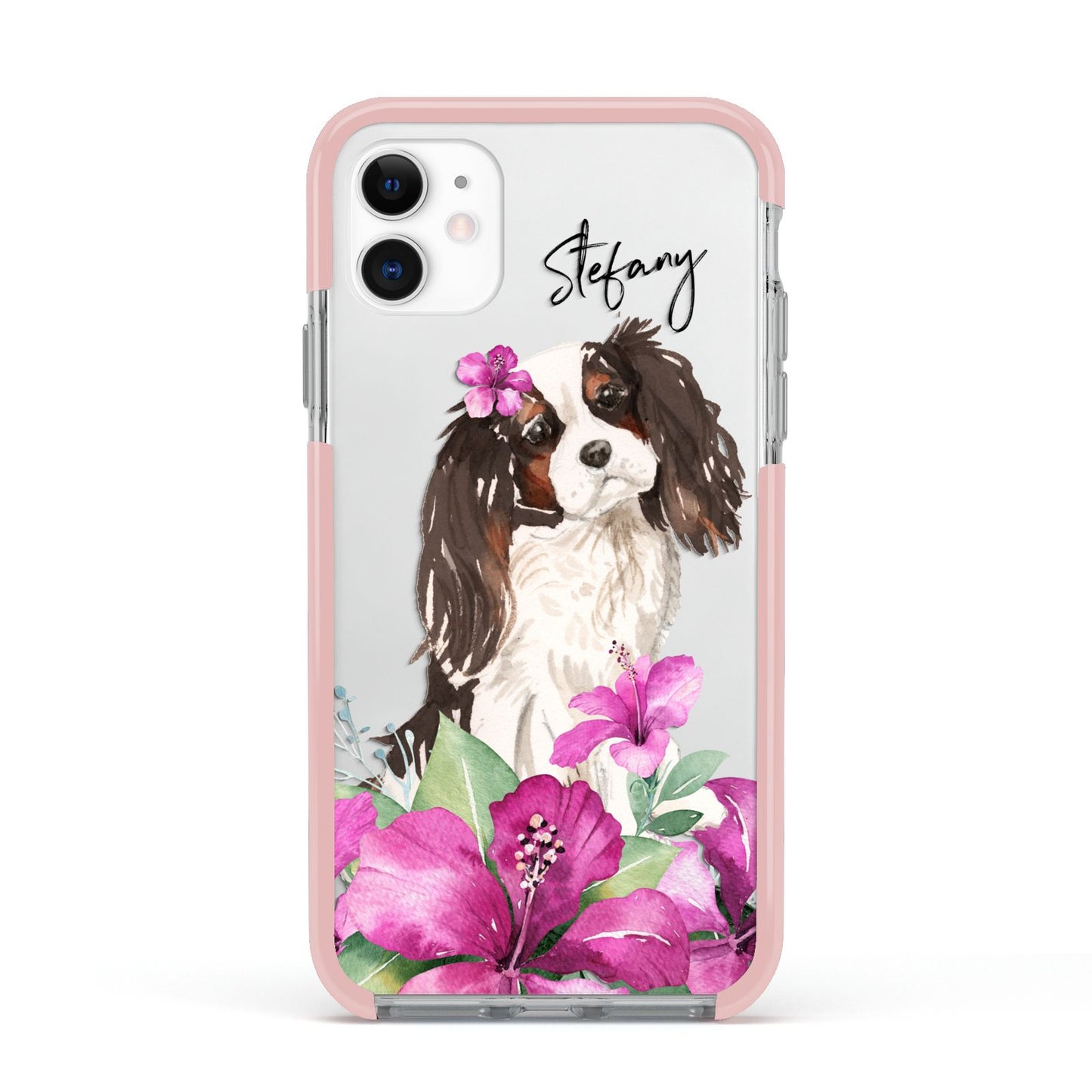 Personalised Cavalier King Charles Spaniel Apple iPhone 11 in White with Pink Impact Case