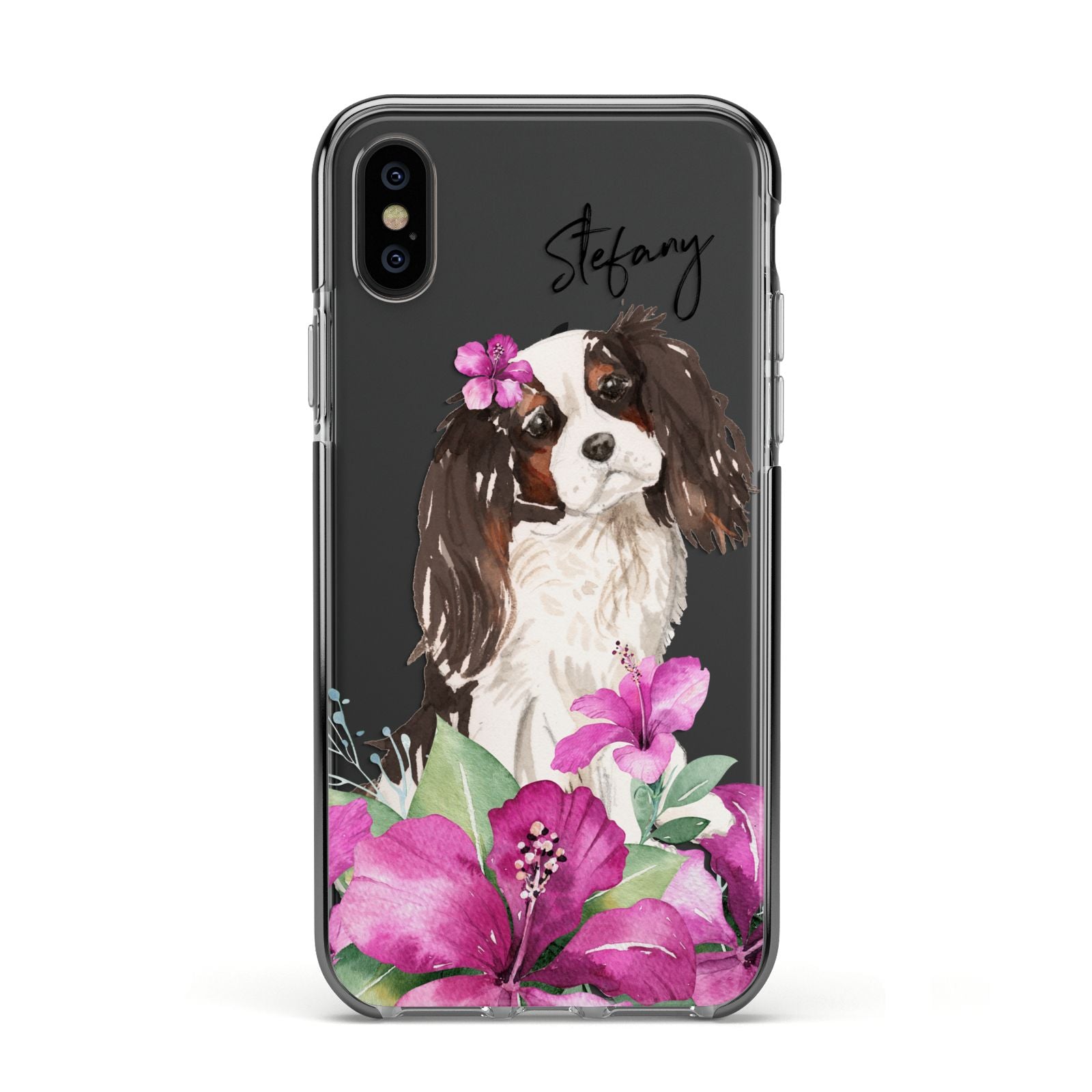Personalised Cavalier King Charles Spaniel Apple iPhone Xs Impact Case Black Edge on Black Phone
