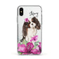 Personalised Cavalier King Charles Spaniel Apple iPhone Xs Impact Case White Edge on Silver Phone