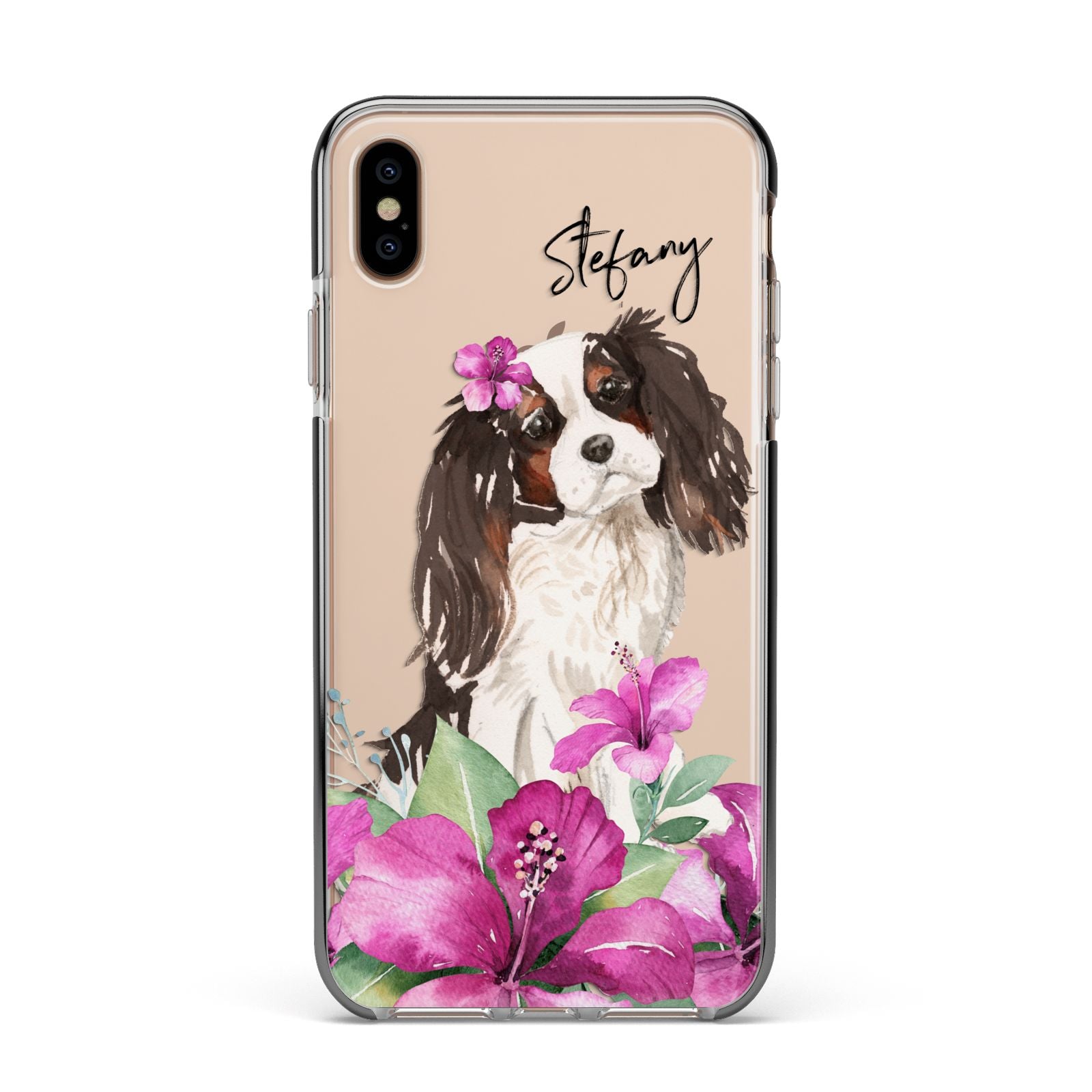 Personalised Cavalier King Charles Spaniel Apple iPhone Xs Max Impact Case Black Edge on Gold Phone